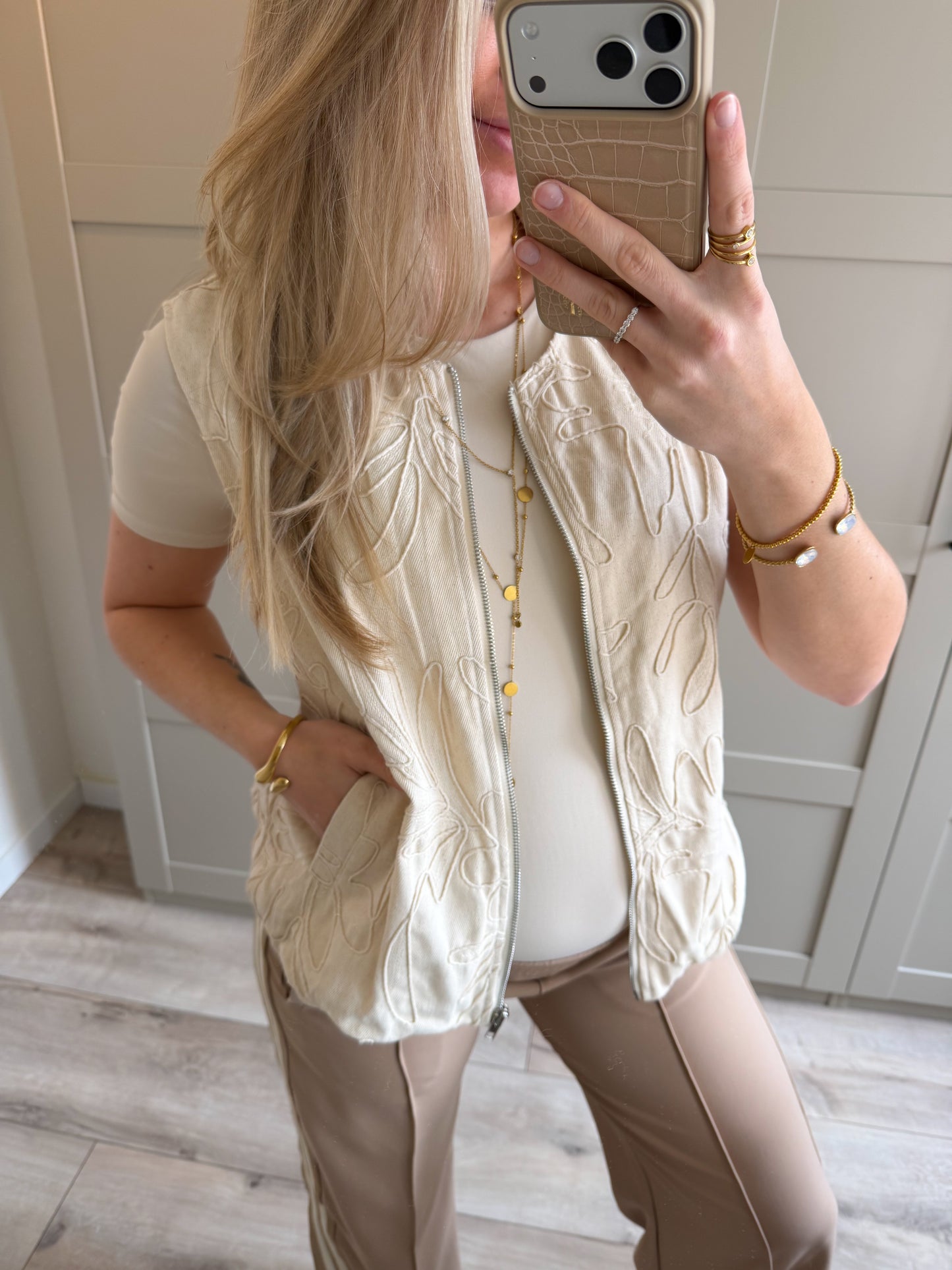 Gilet | Lonneke | Beige linnen look