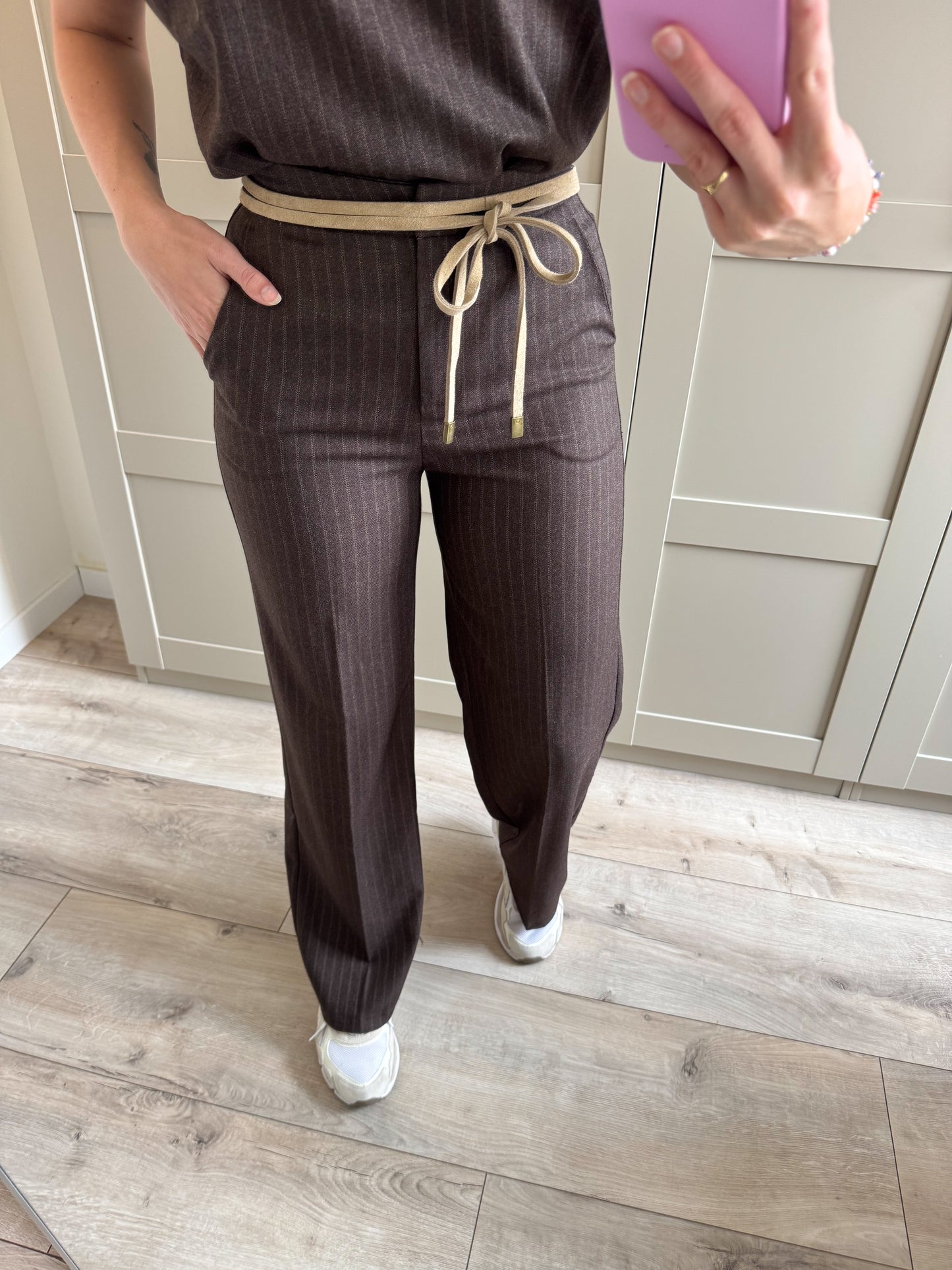 Pantalon | Venna | Bruin beige streep