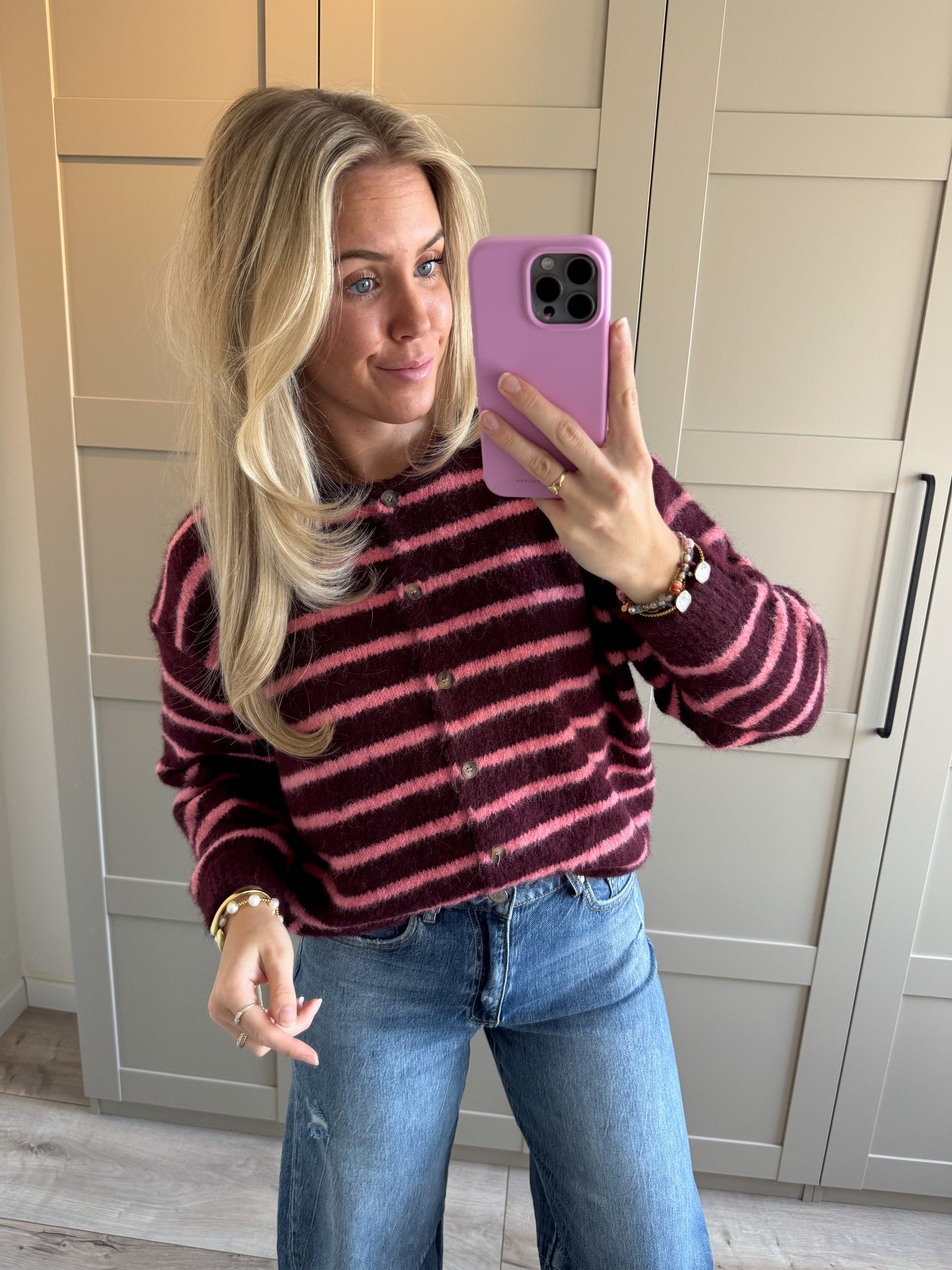 Vest | Noa | Bordeaux roze streep