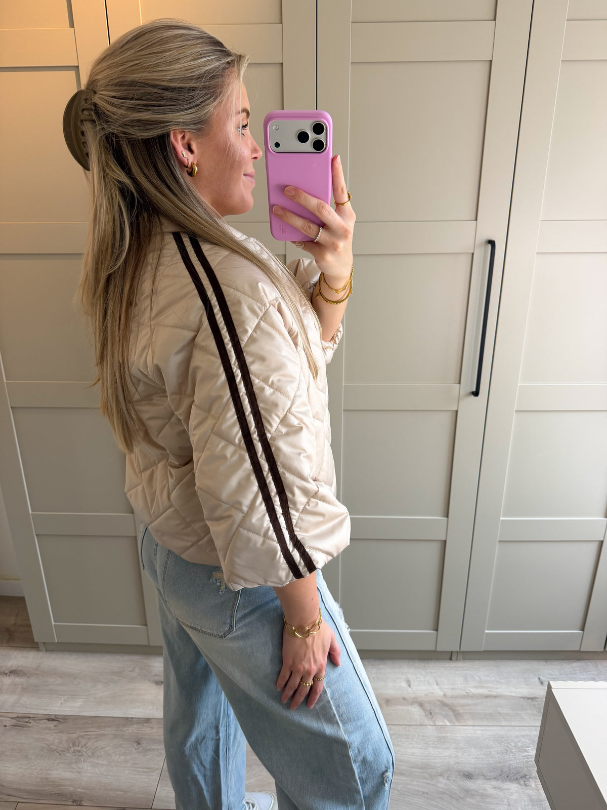 Jacket | Noé | Beige bruin streep