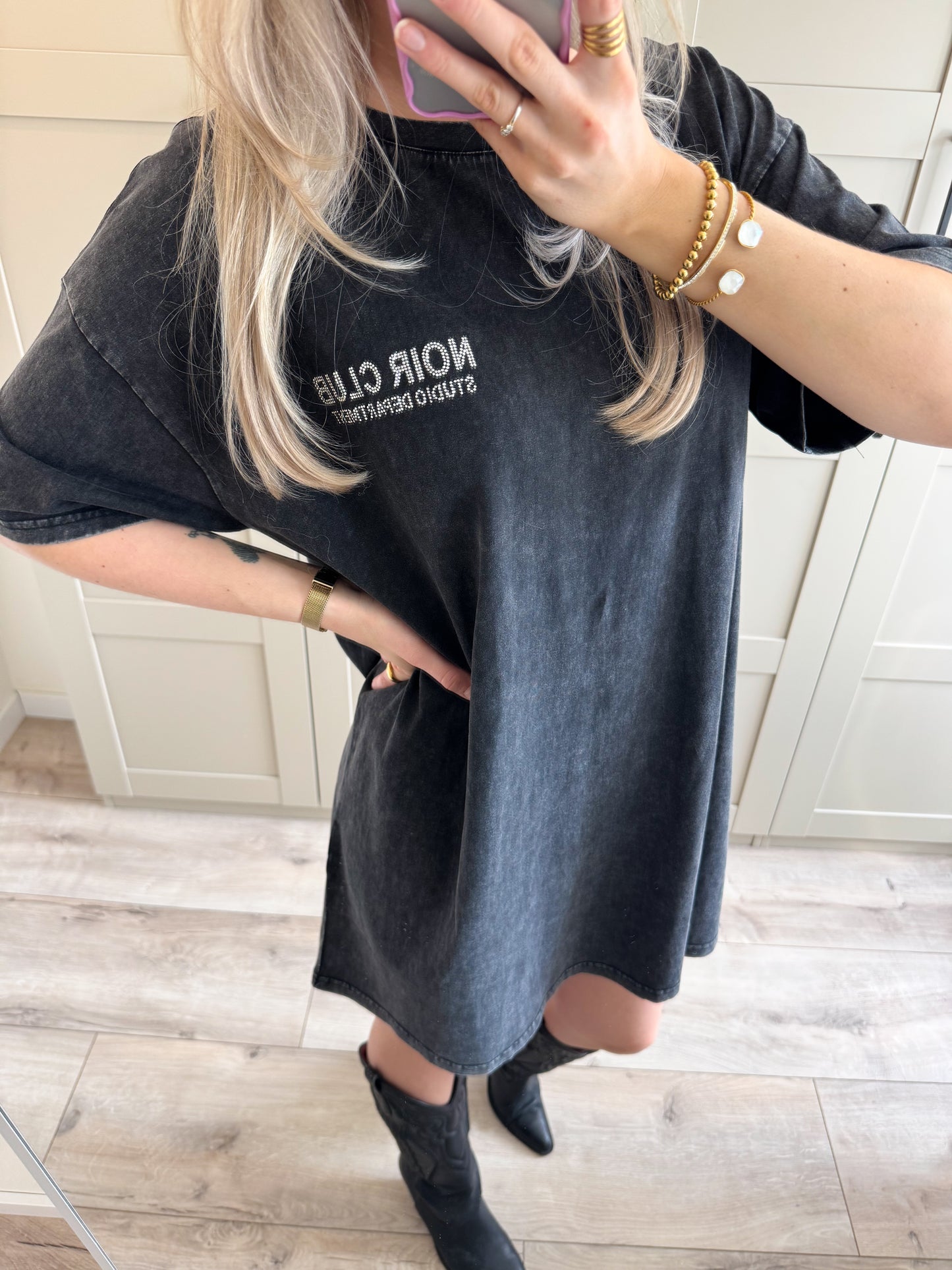 T-shirt jurk | Noir club | Washed zwart