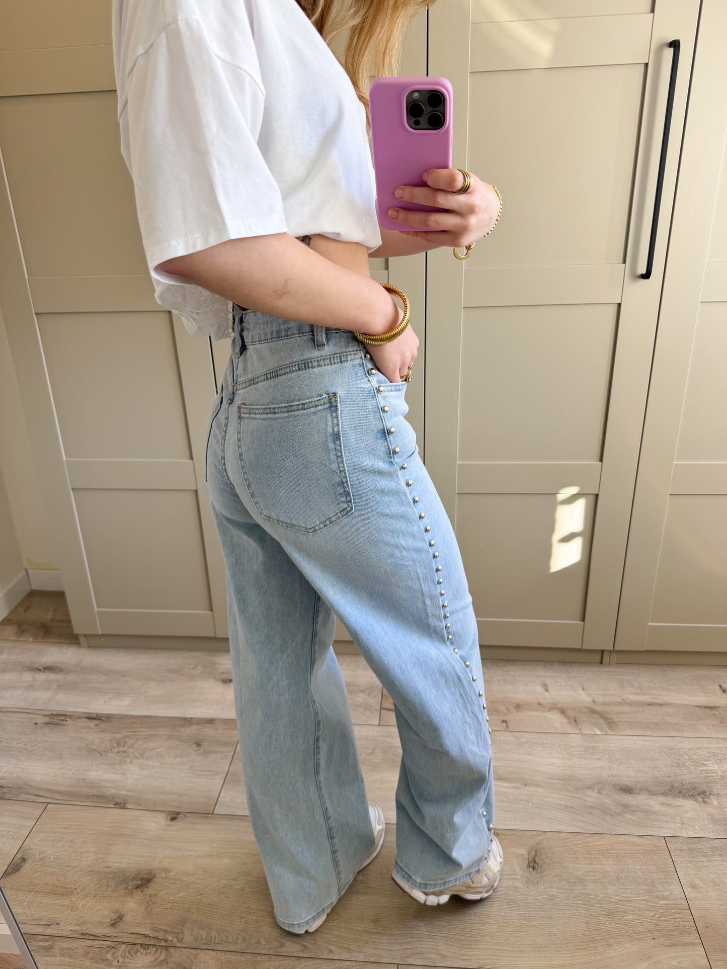 Wide leg jeans | Studs | Licht denim