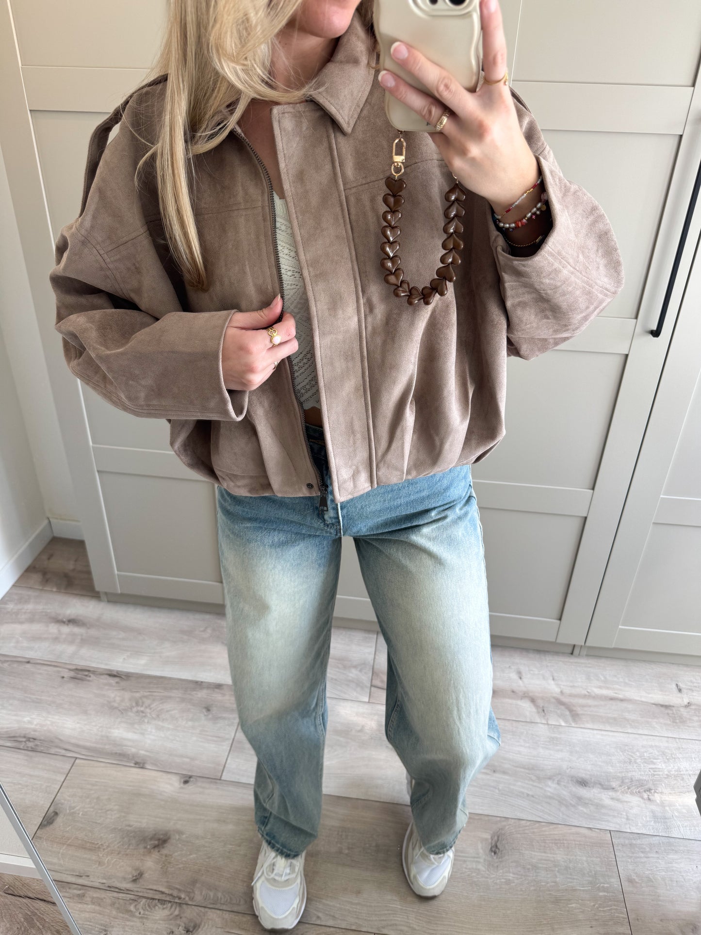 Suede oversized jacket | Naomi | Taupe