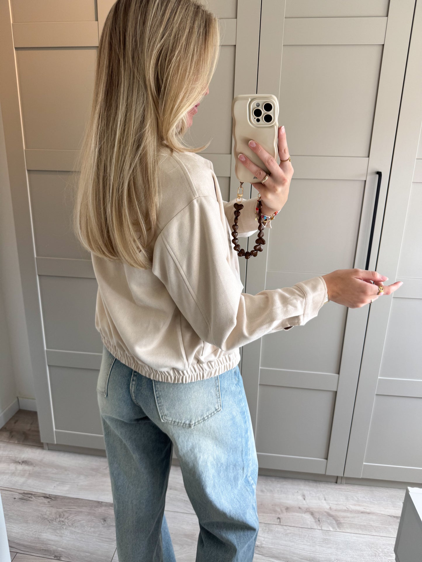 Suede bomberjacket | Ruby | Licht beige