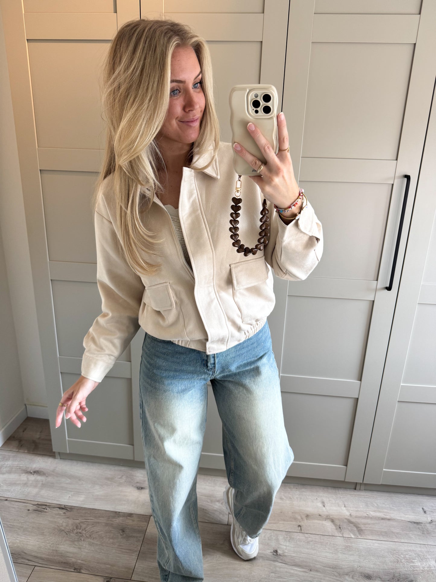Suede bomberjacket | Ruby | Licht beige
