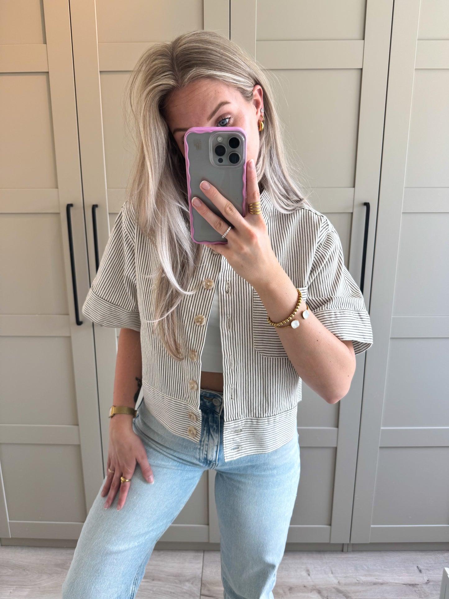 Top | Bente | Wit zwart denim streep