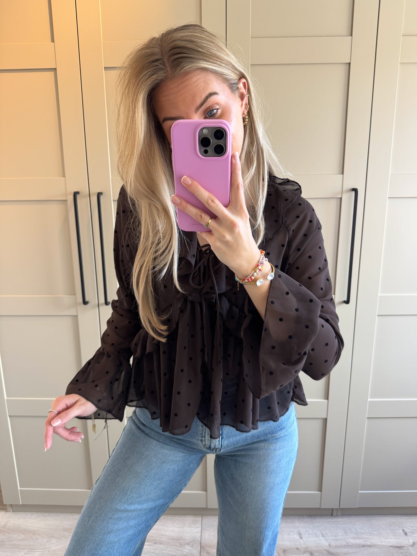 Blouse | Stips | Bruin zwart