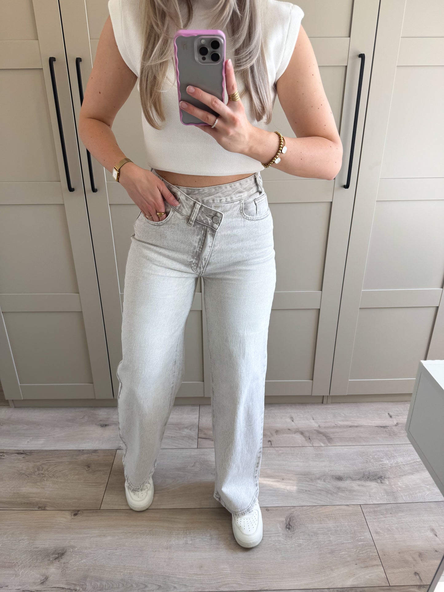 Wide leg jeans | Juna | Beige grijs denim