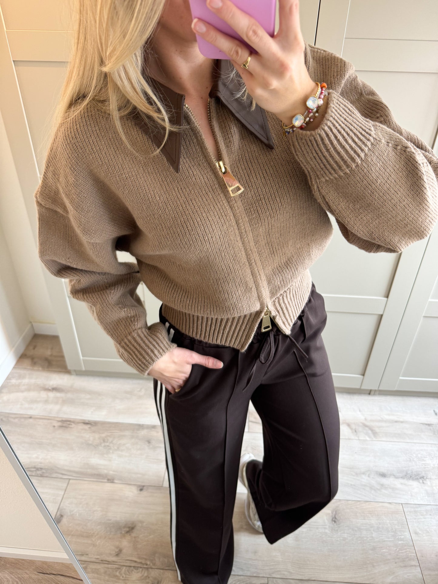 Zipper trui | Dina | Bruin