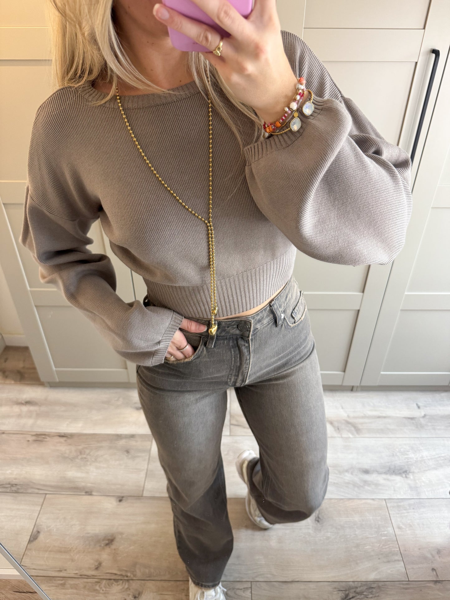 Cropt trui | Lou | Taupe
