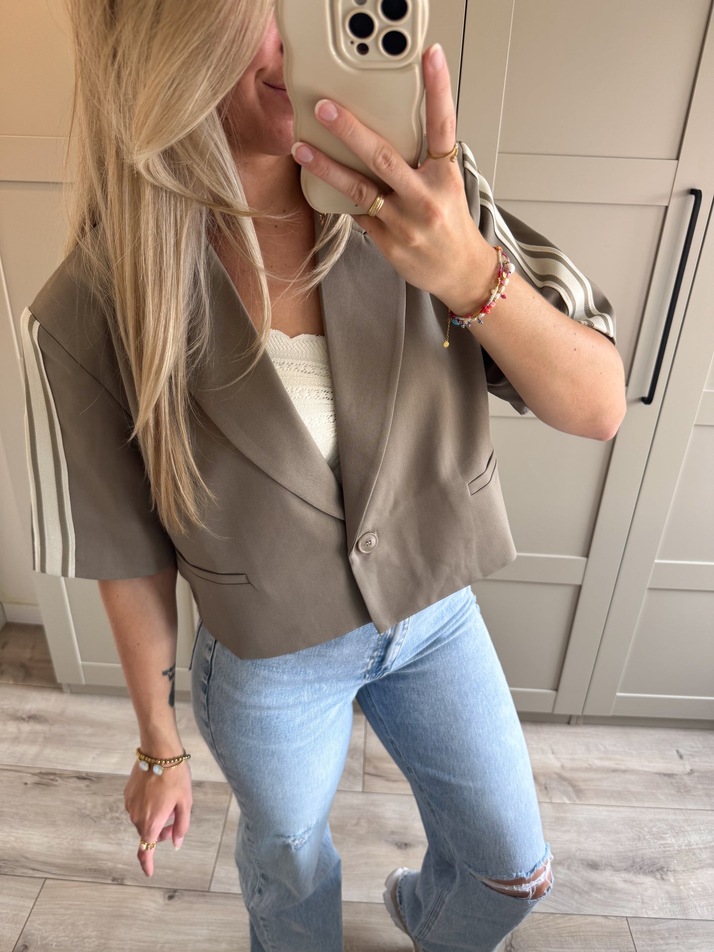 Blazer | Ambika Cropt stripe | Taupe
