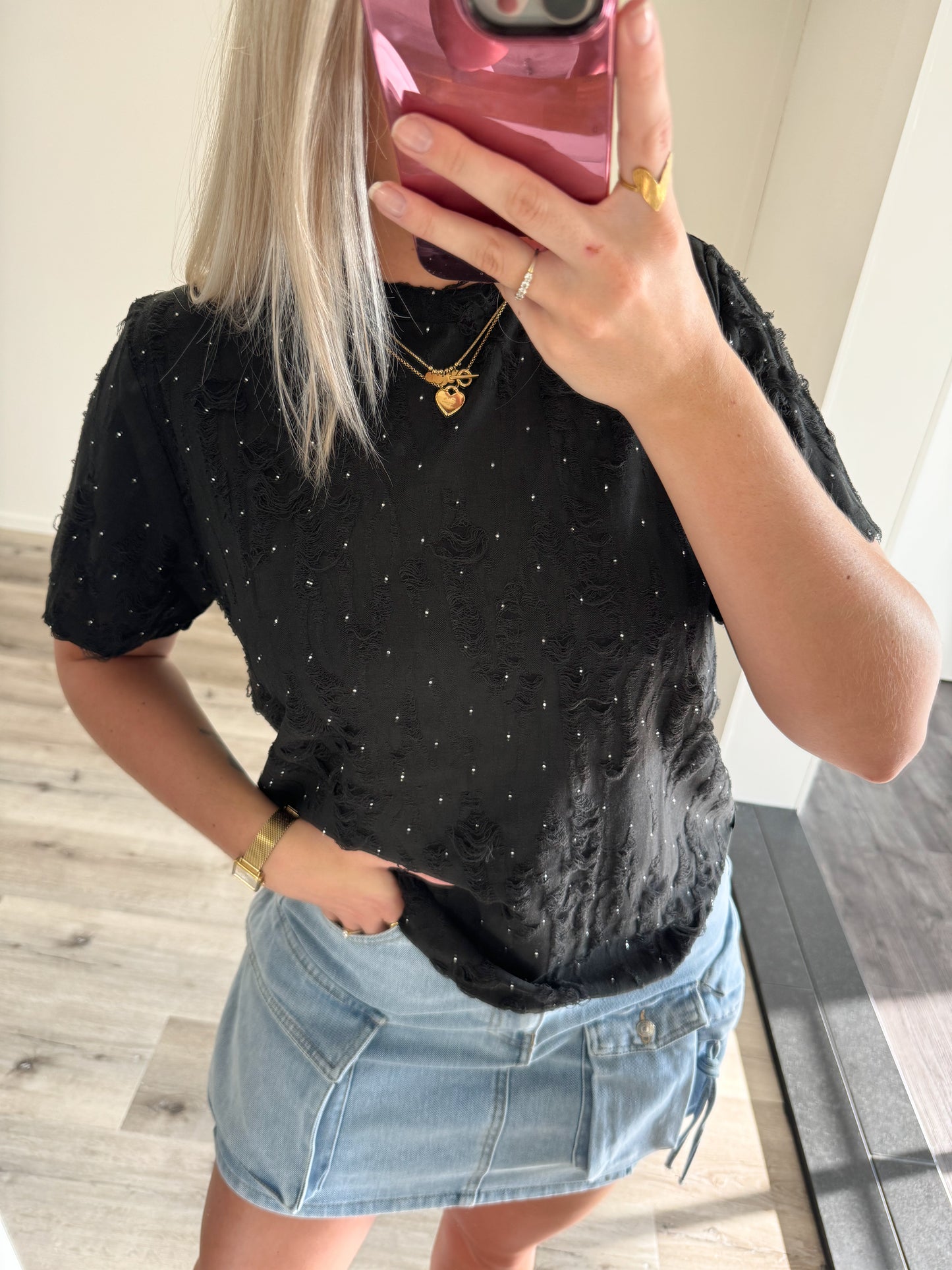 T-shirt | Shiny | Zwart