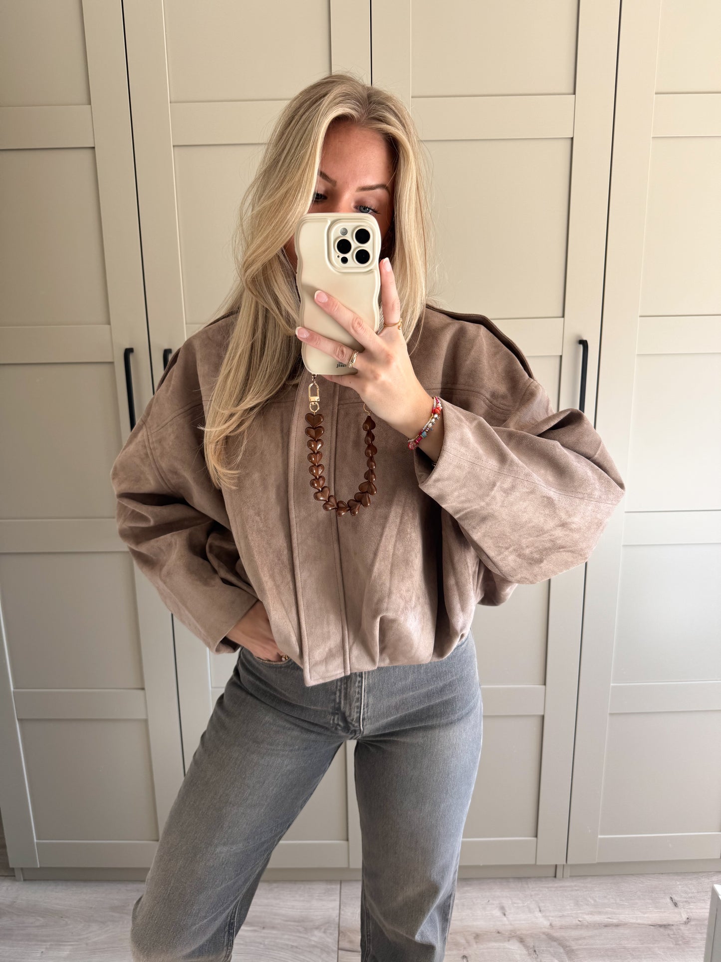 Suede oversized jacket | Naomi | Taupe