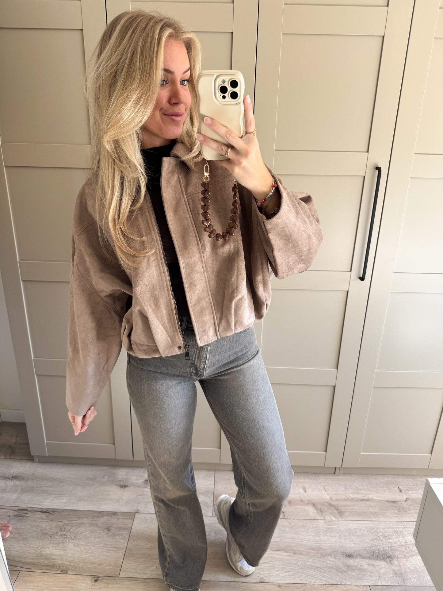 Suede oversized jacket | Naomi | Taupe
