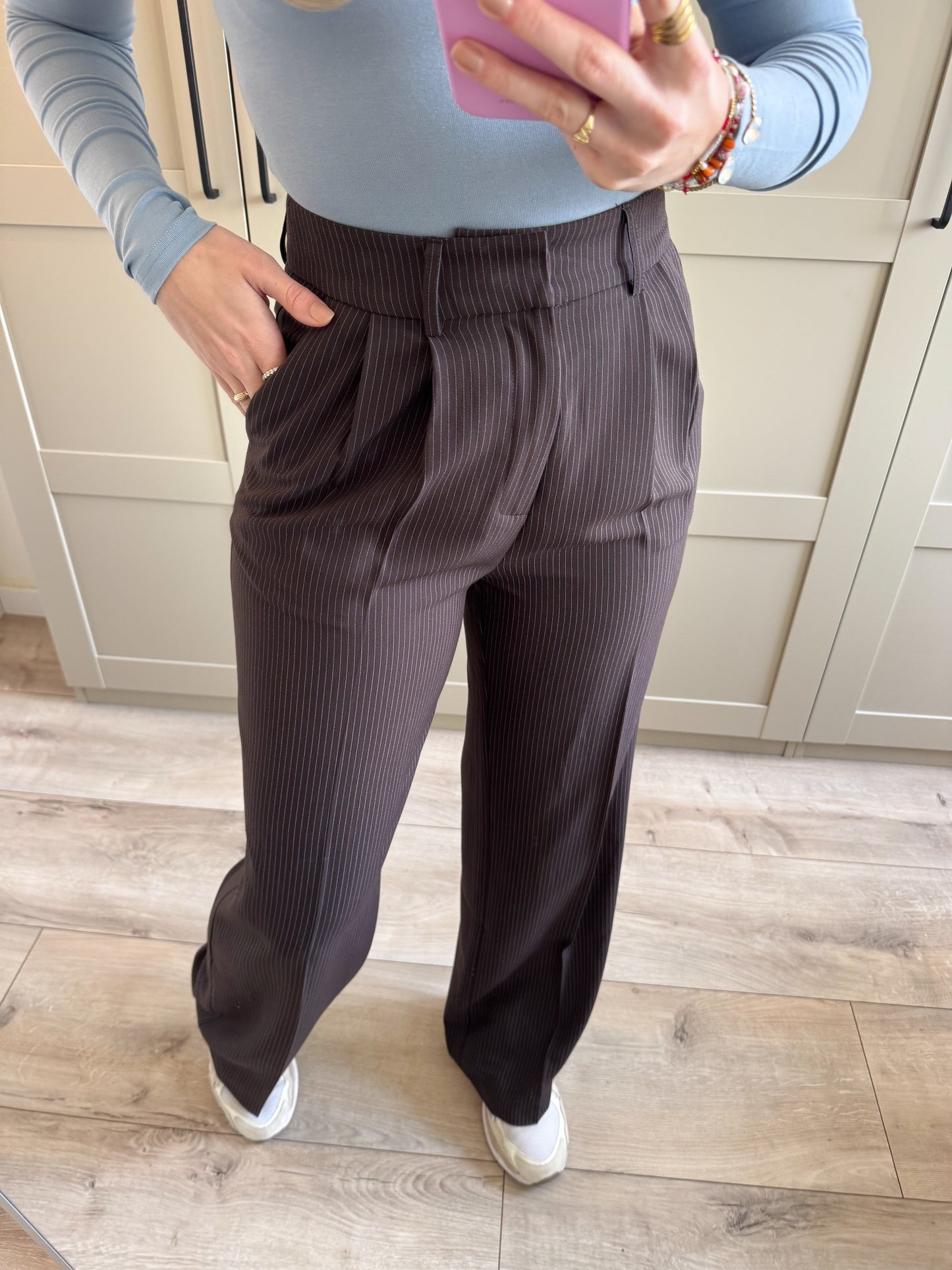 Pantalon | Lianne | Bruin blauw streep