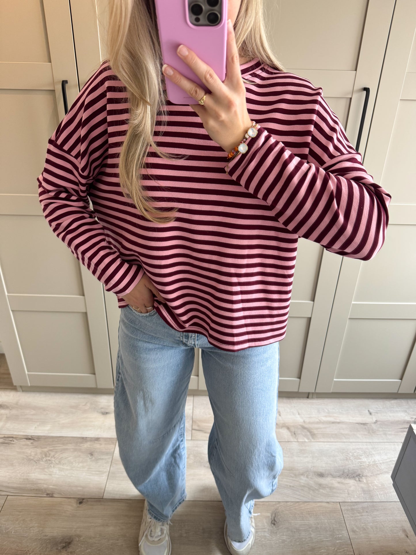 Oversized longsleeve | Stripes | Bordeaux Roze