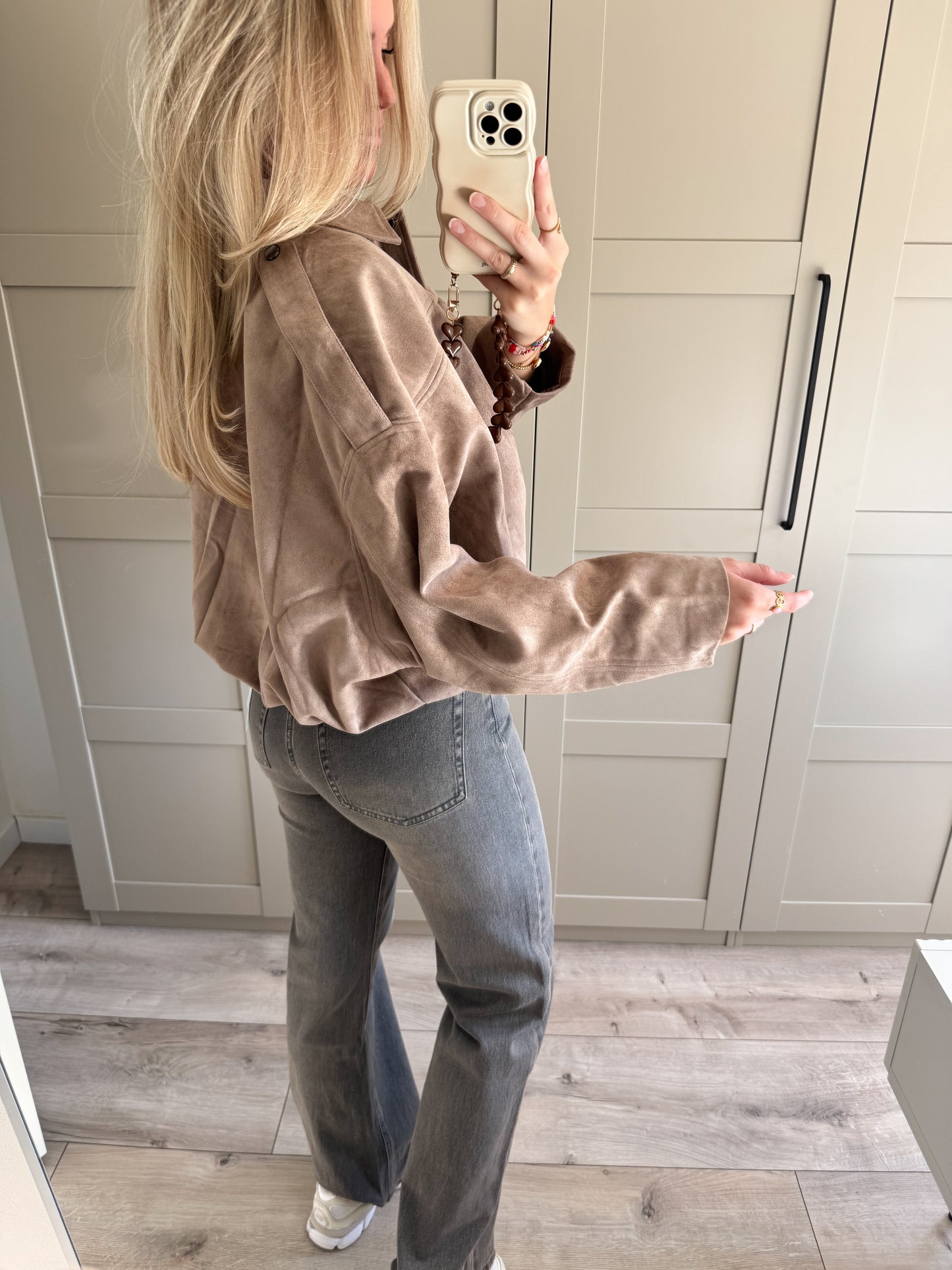 Suede oversized jacket | Naomi | Taupe