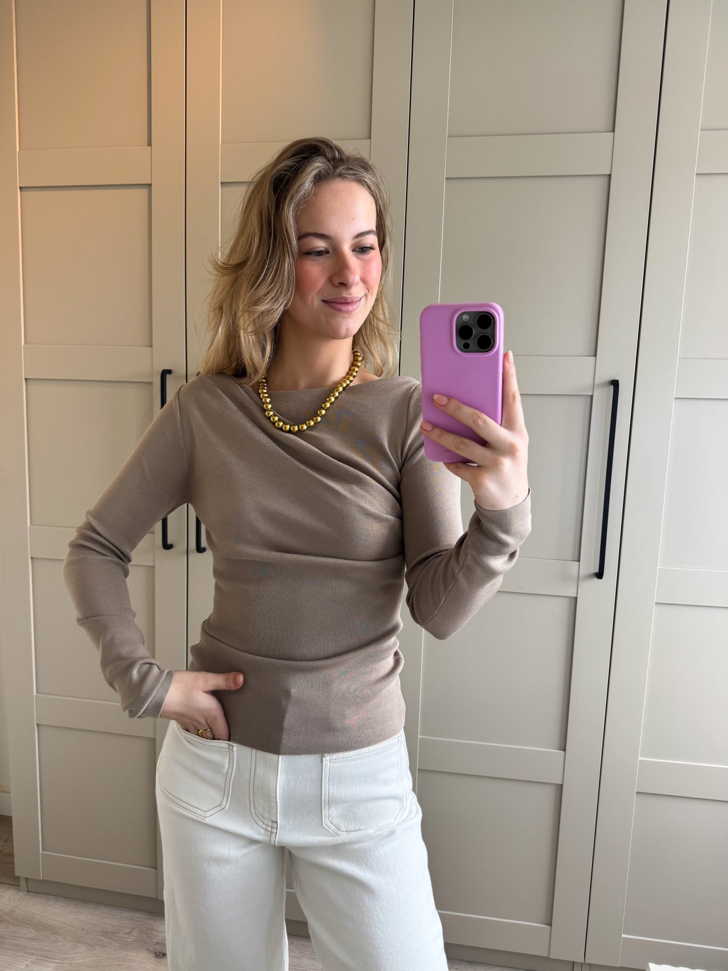 Top | Minke lange mouw | Taupe