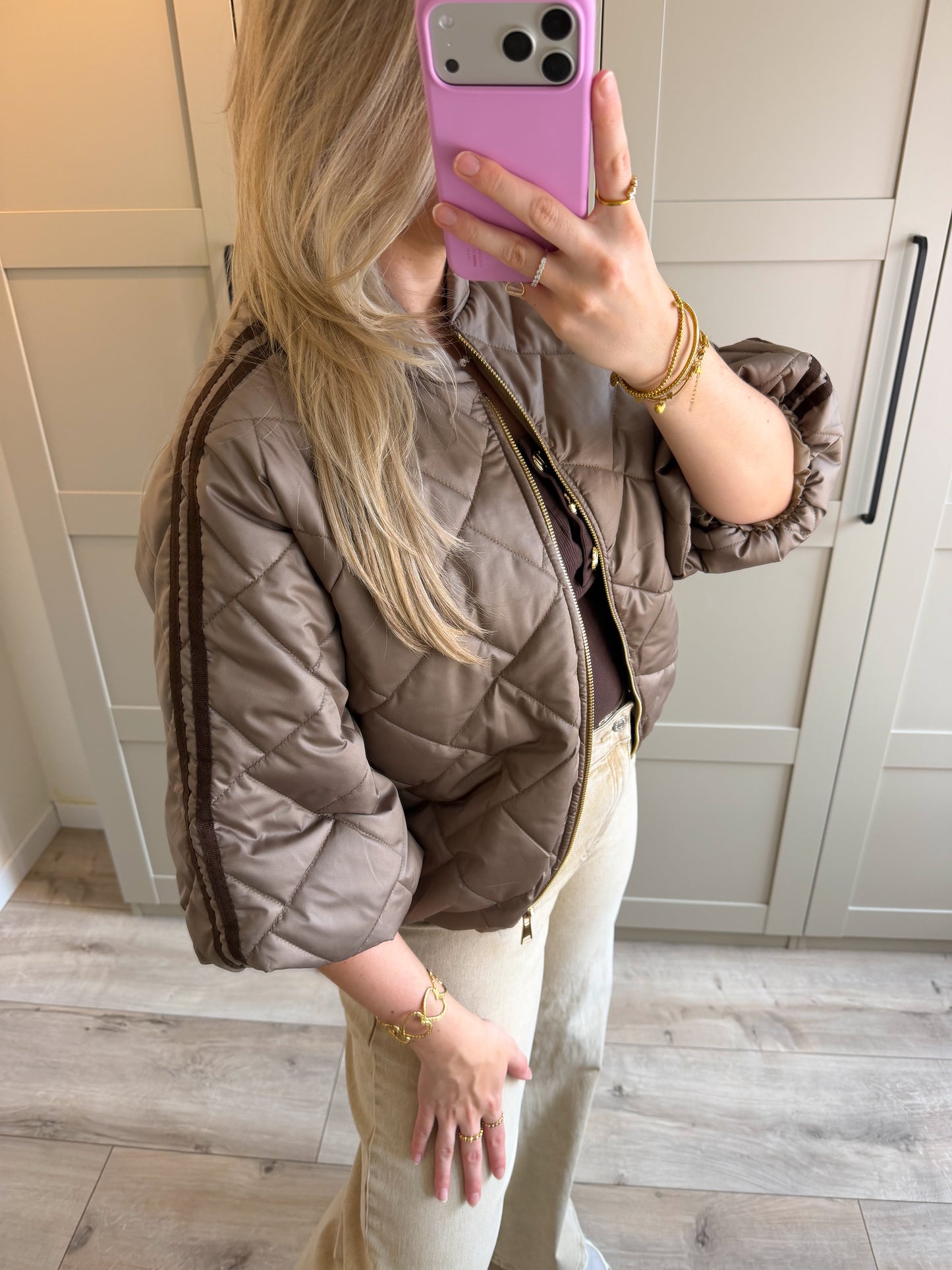Jacket | Noé | Taupe bruin streep