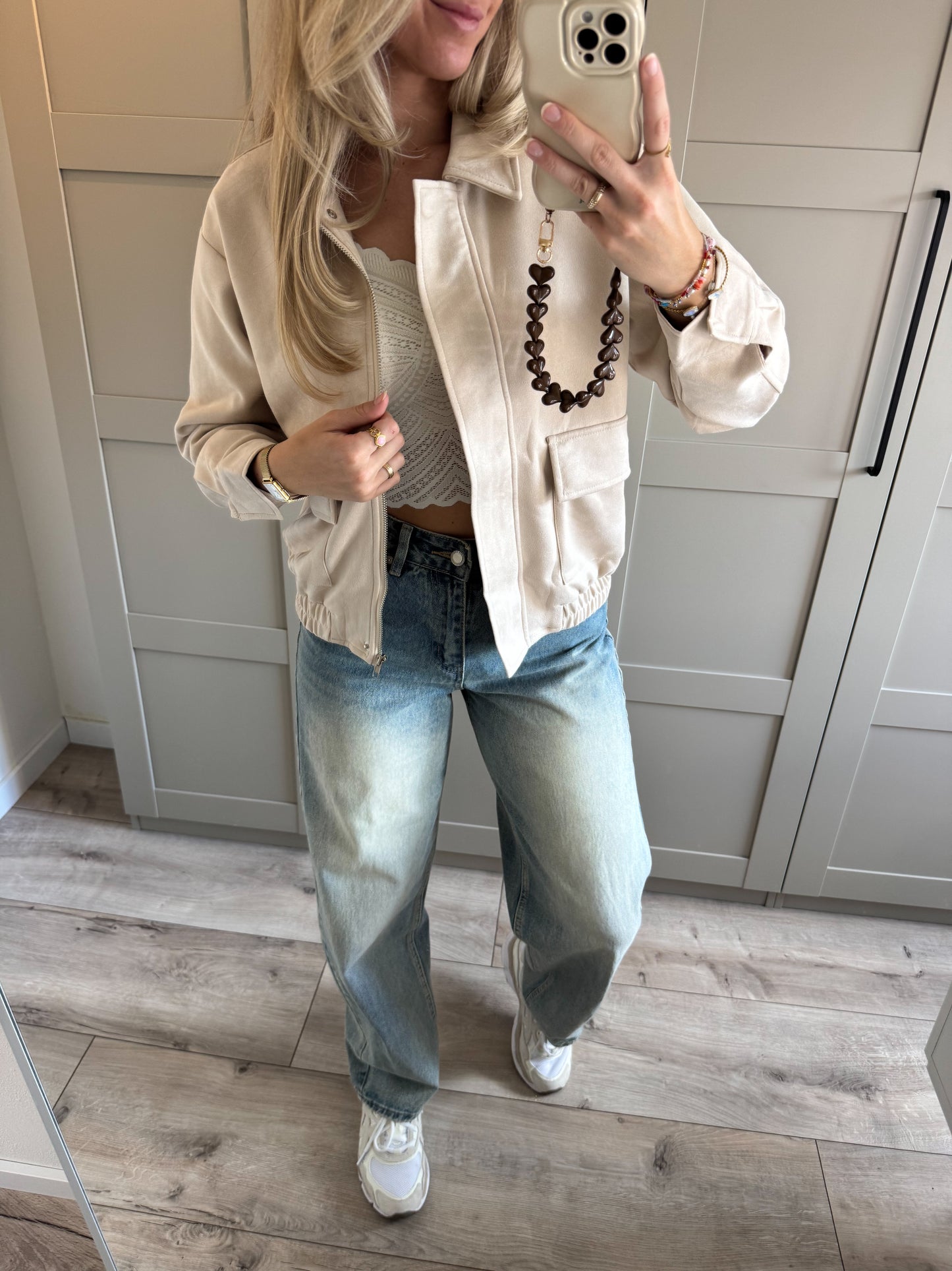 Suede bomberjacket | Ruby | Licht beige