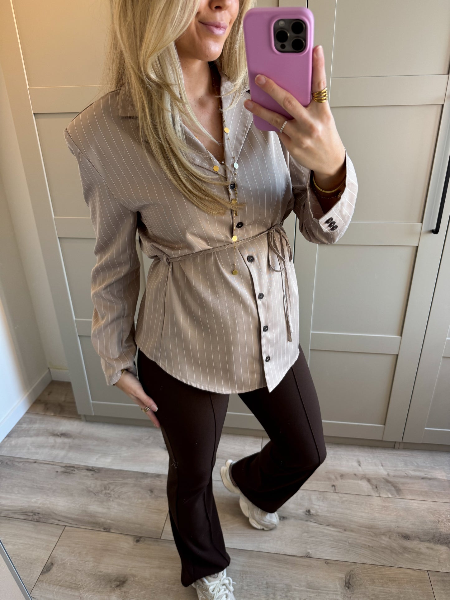 Blouse | Lara | Taupe wit streep