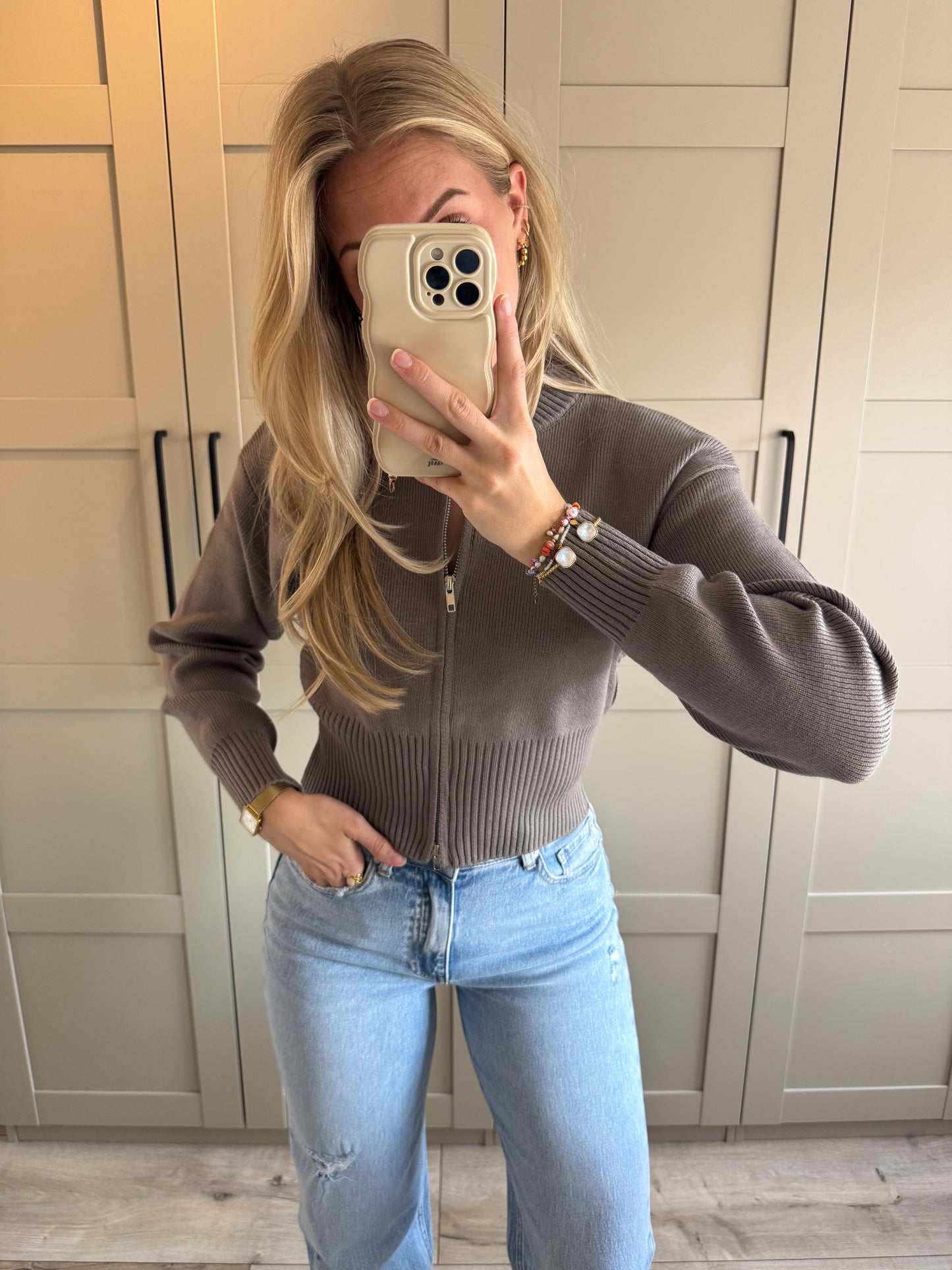 Zipper trui | Cate | Taupe