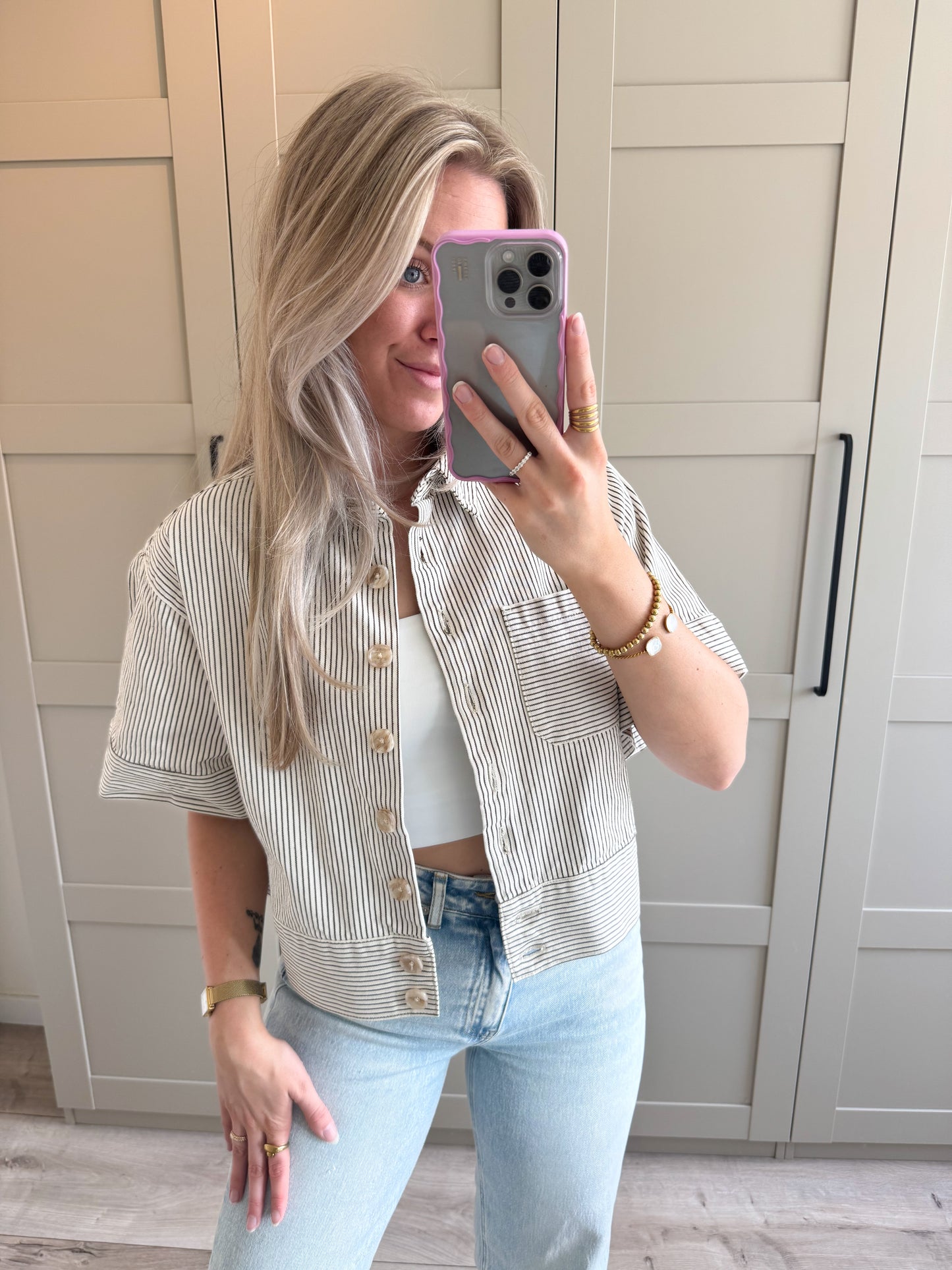 Top | Bente | Wit zwart denim streep