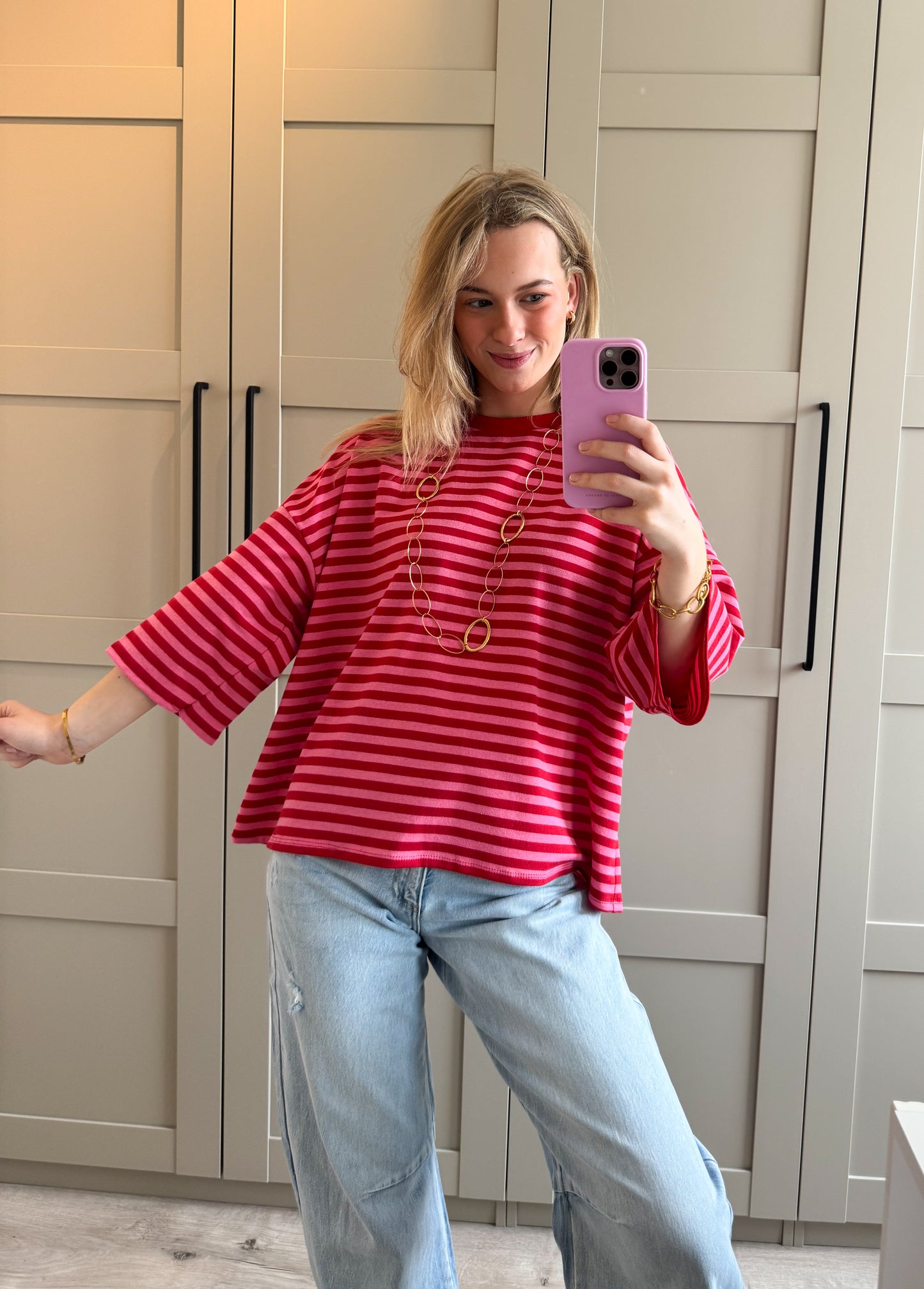Oversized T-shirt | Gaby | Rood roze