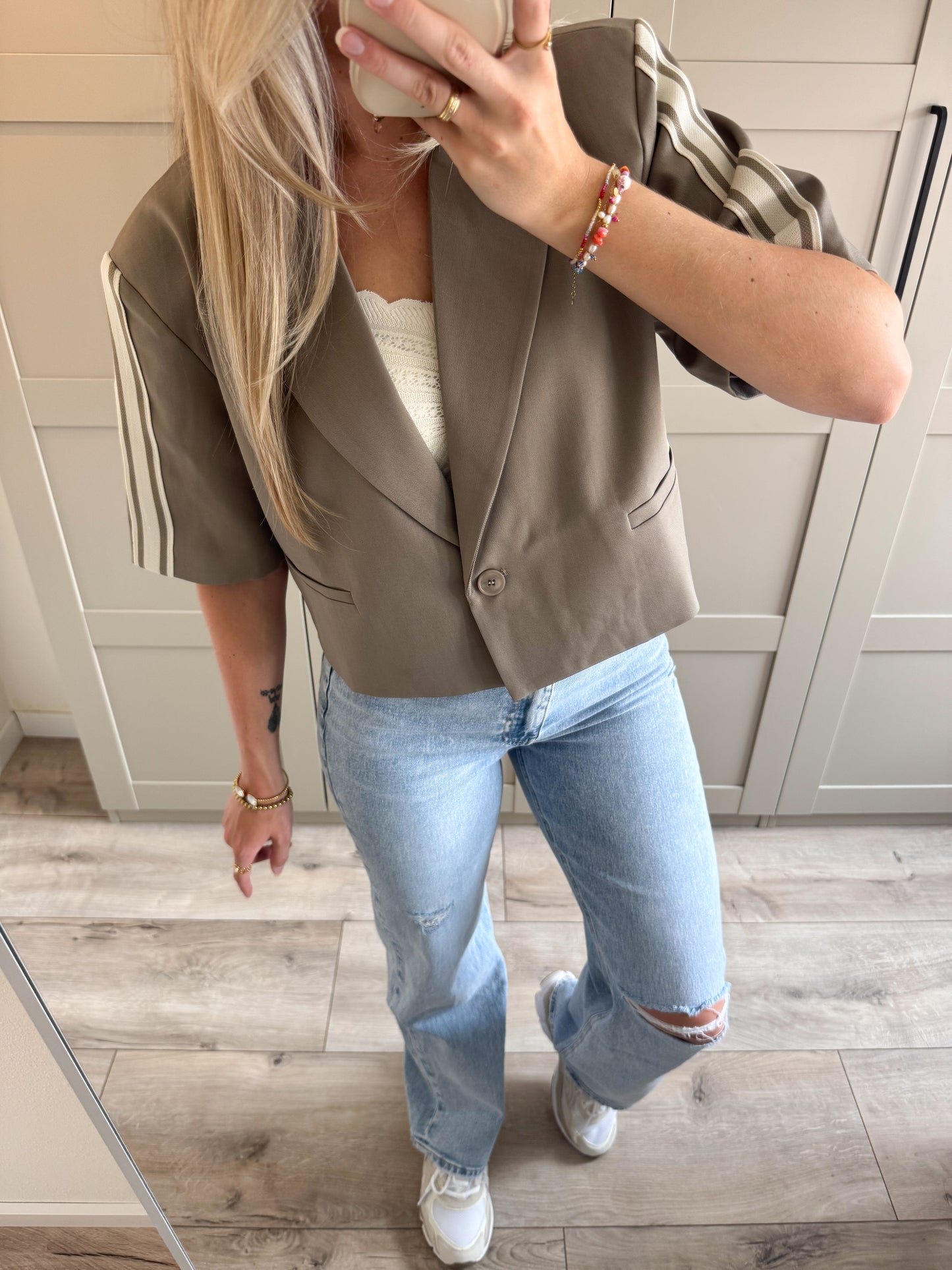 Blazer | Ambika Cropt stripe | Taupe