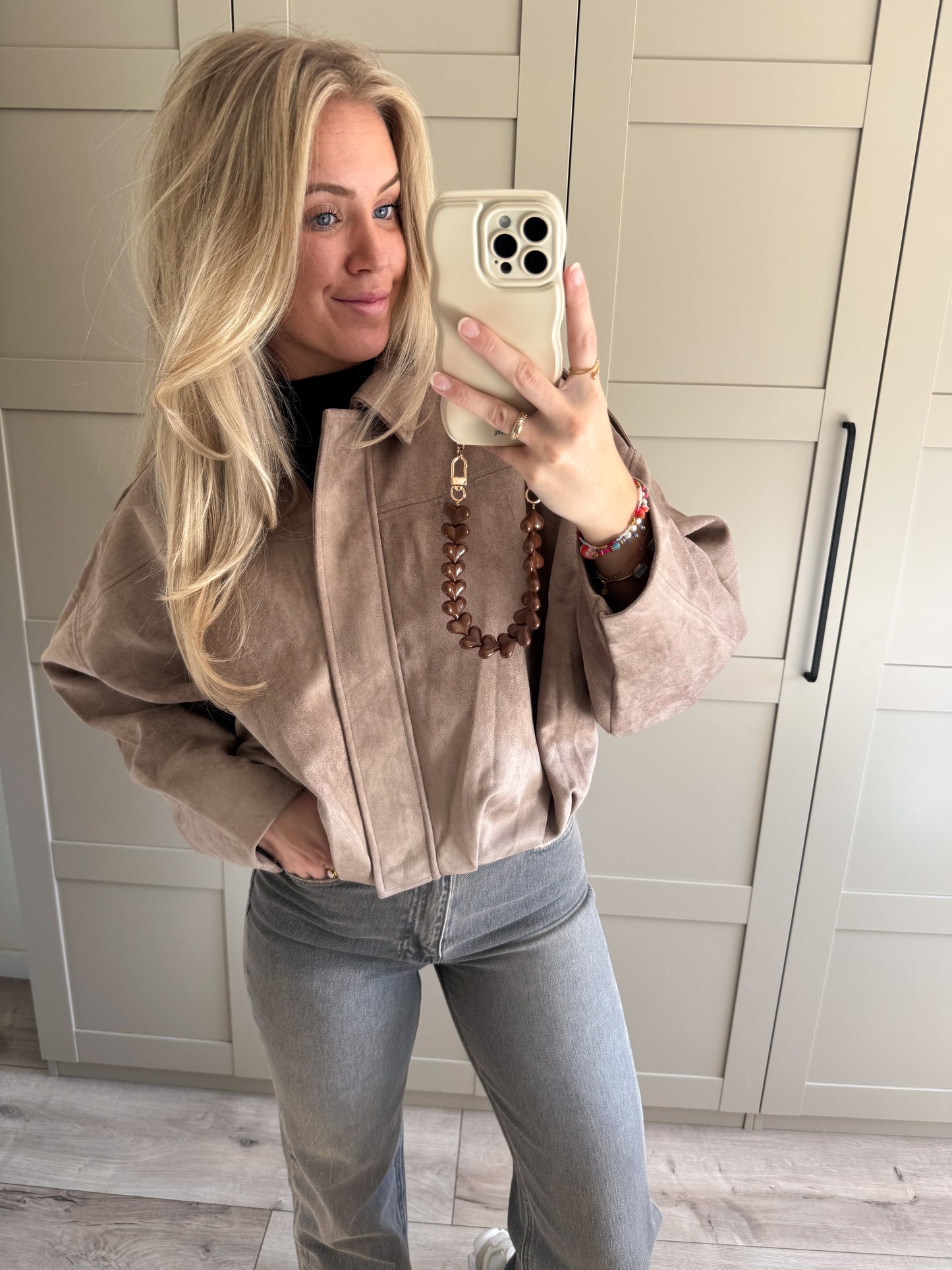 Suede oversized jacket | Naomi | Taupe