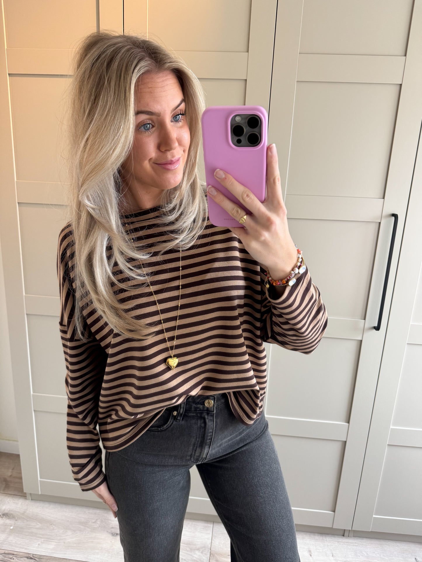 Oversized longsleeve | Stripes | Bruin Camel