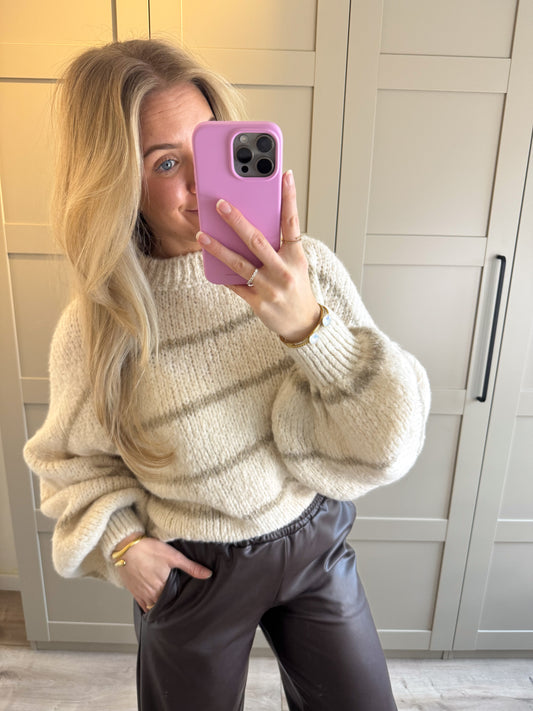 Trui | Gina | Ecru beige gestreept