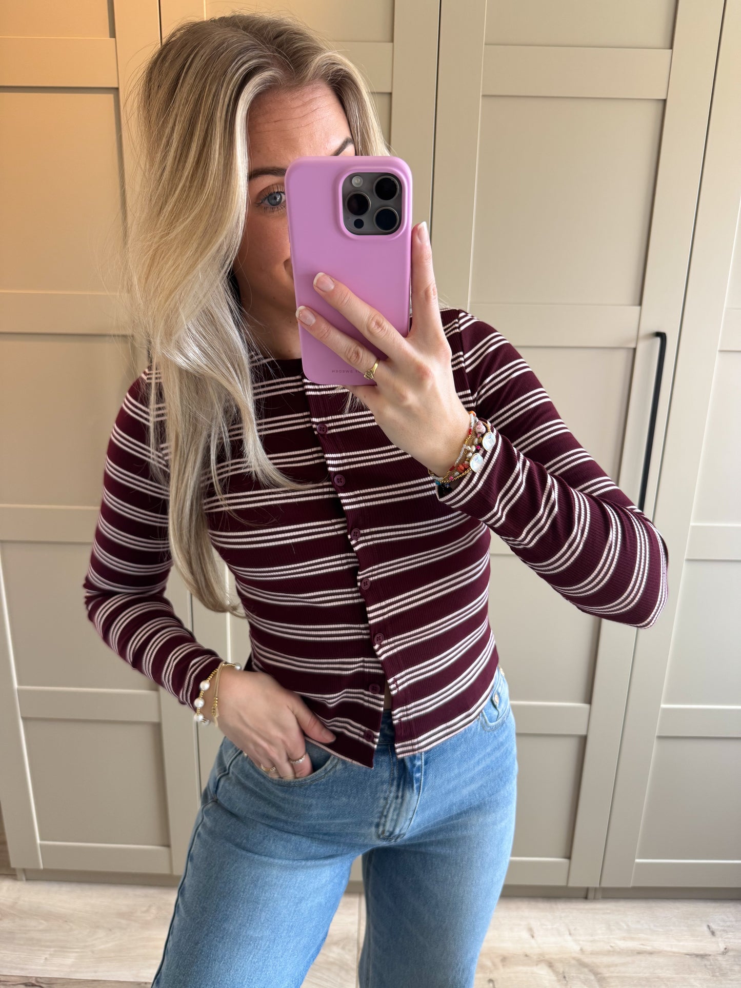 Top | Eline | Bordeaux wit streep