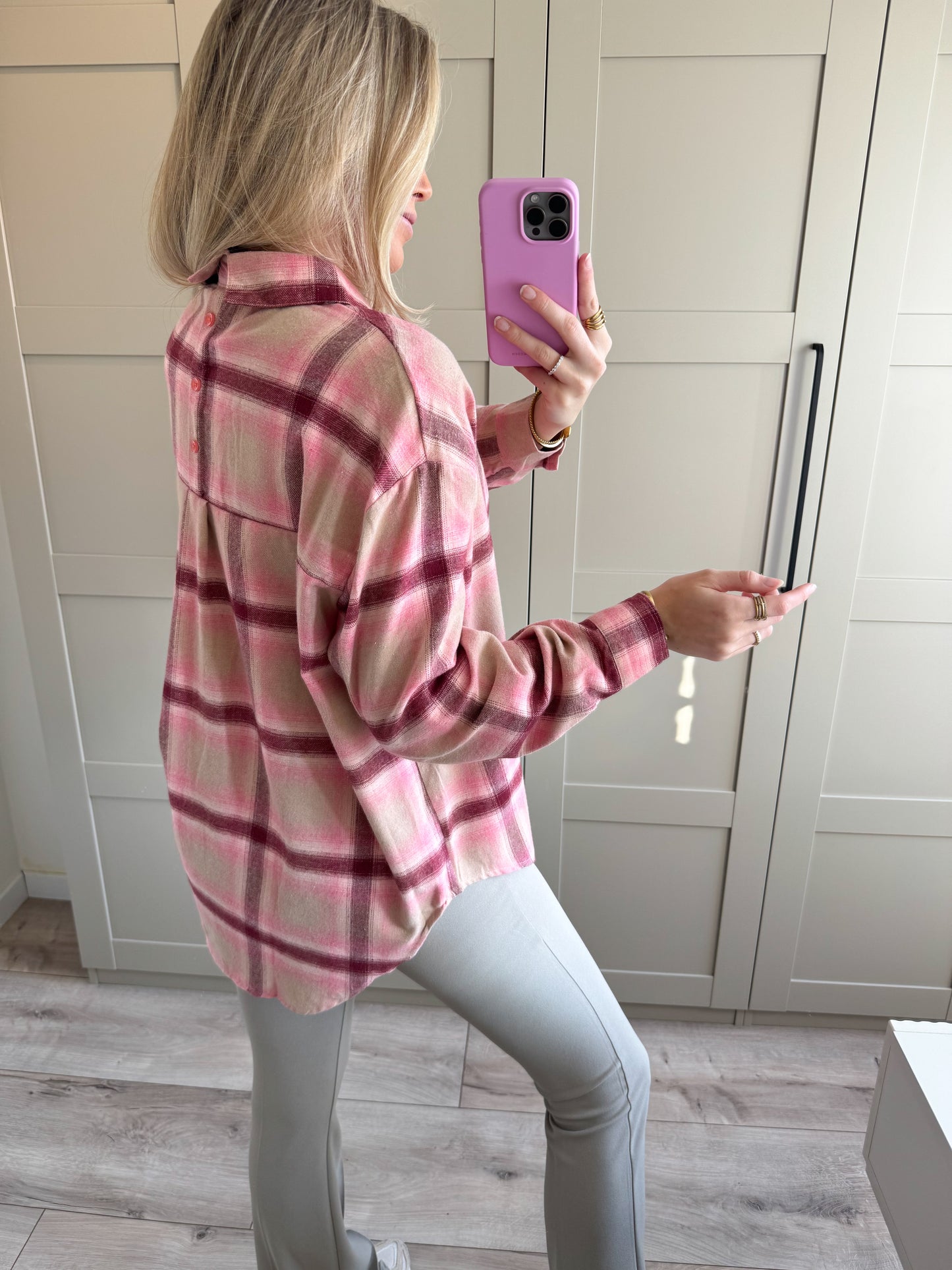 Blouse | Elise | Roze beige geruit