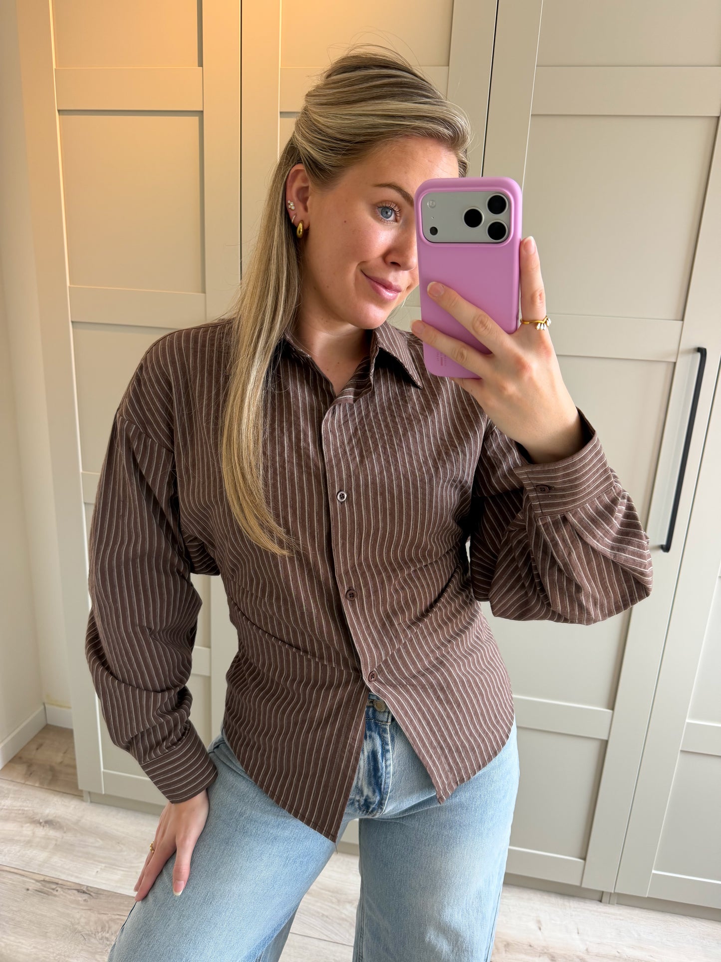 Pre-order Blouse | Jana | Bruin streep 10 sep verzonden
