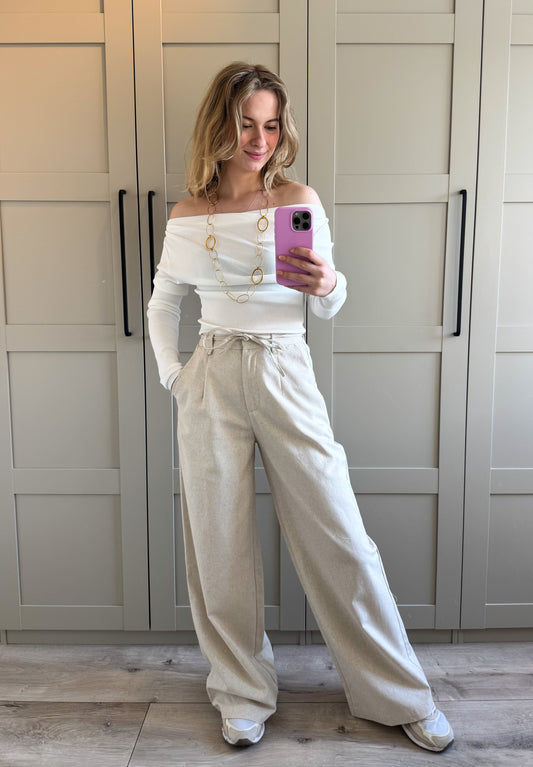 Pantalon | Sophie | Beige linnen look