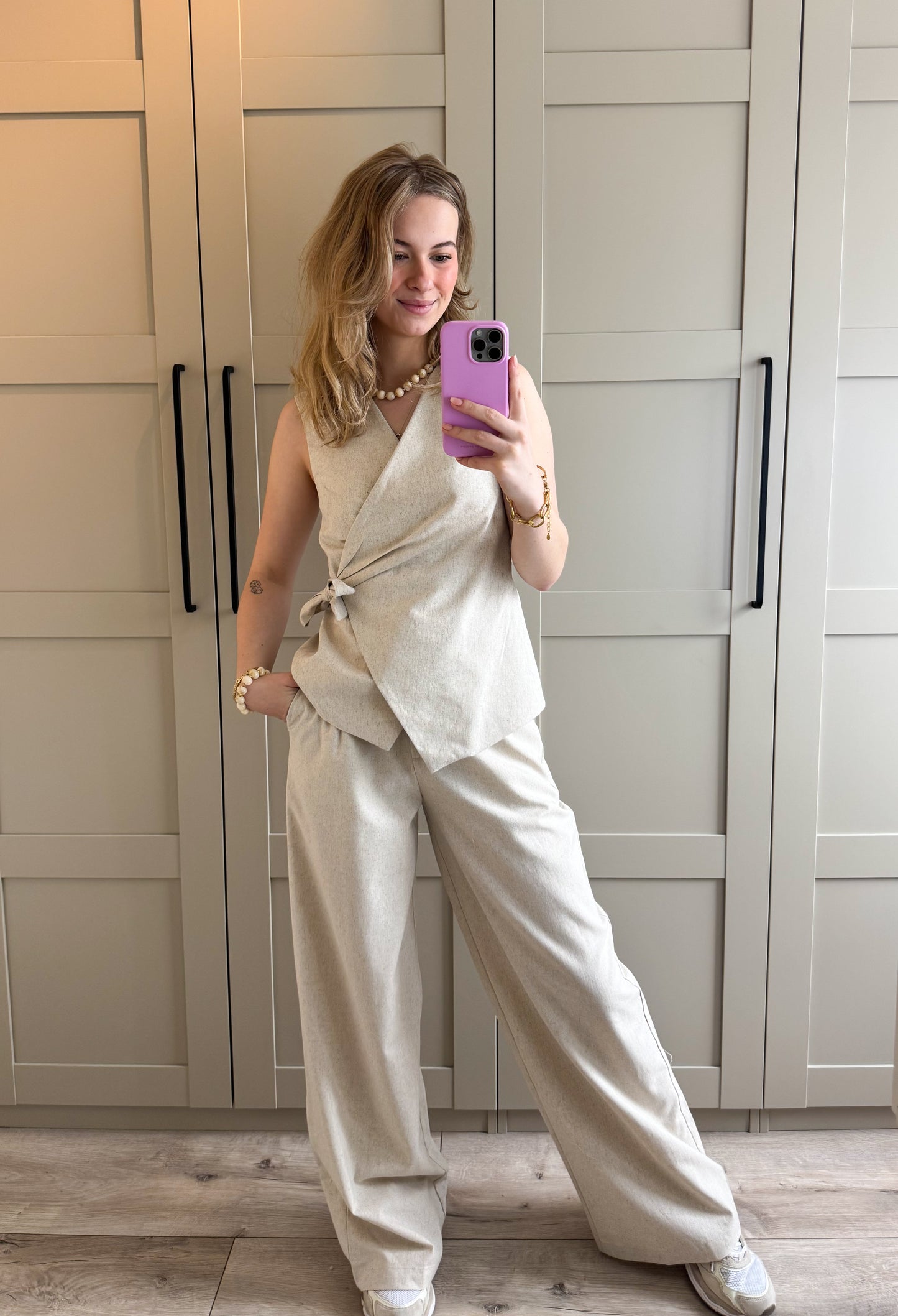 Gilet | Sophie | Beige linnen look