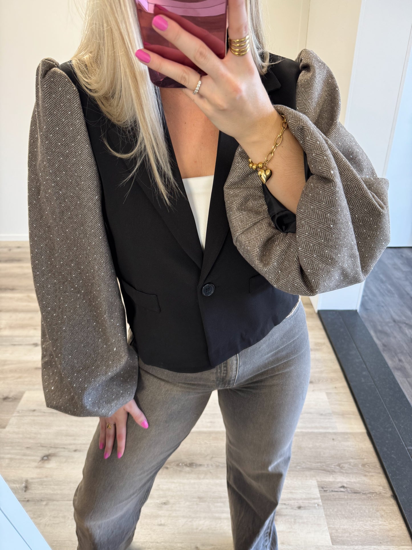 Blazer | Bowy | Zwart Taupe glitter