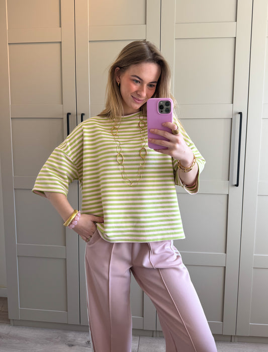 Oversized T-shirt | Stripes | Matcha lichtroze