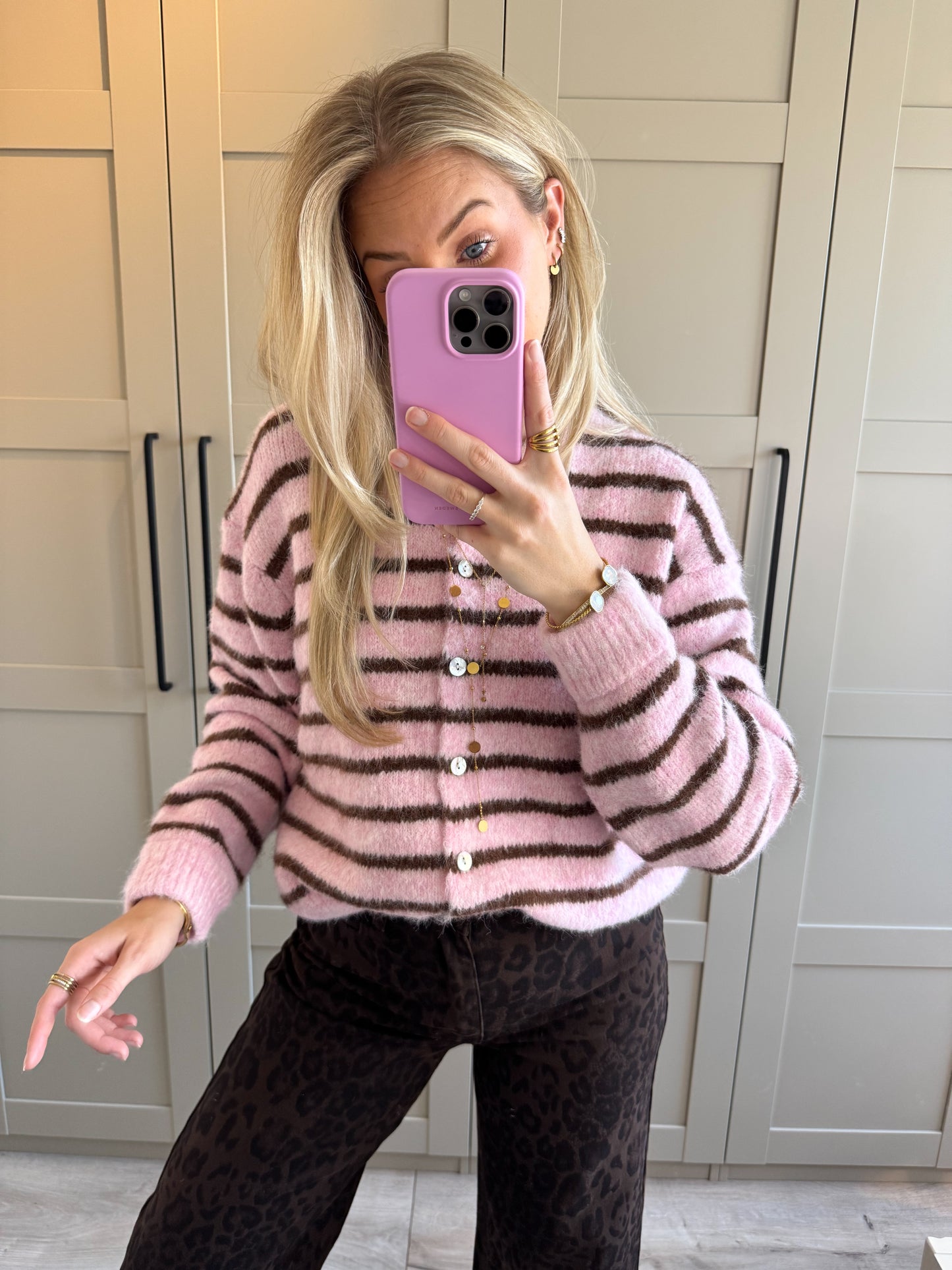 Vest | Noa | Roze bruin streep