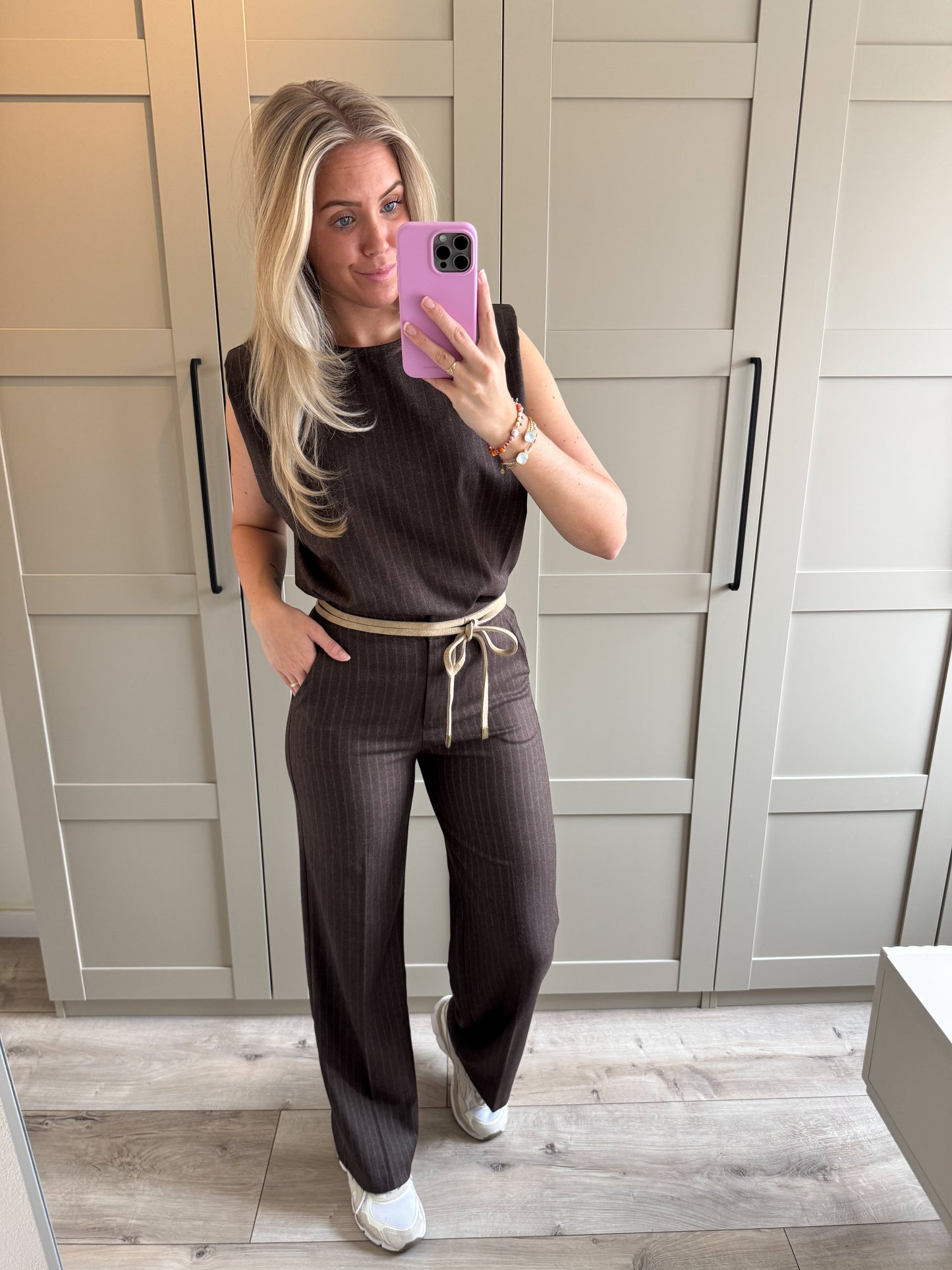 Pantalon | Venna | Bruin beige streep