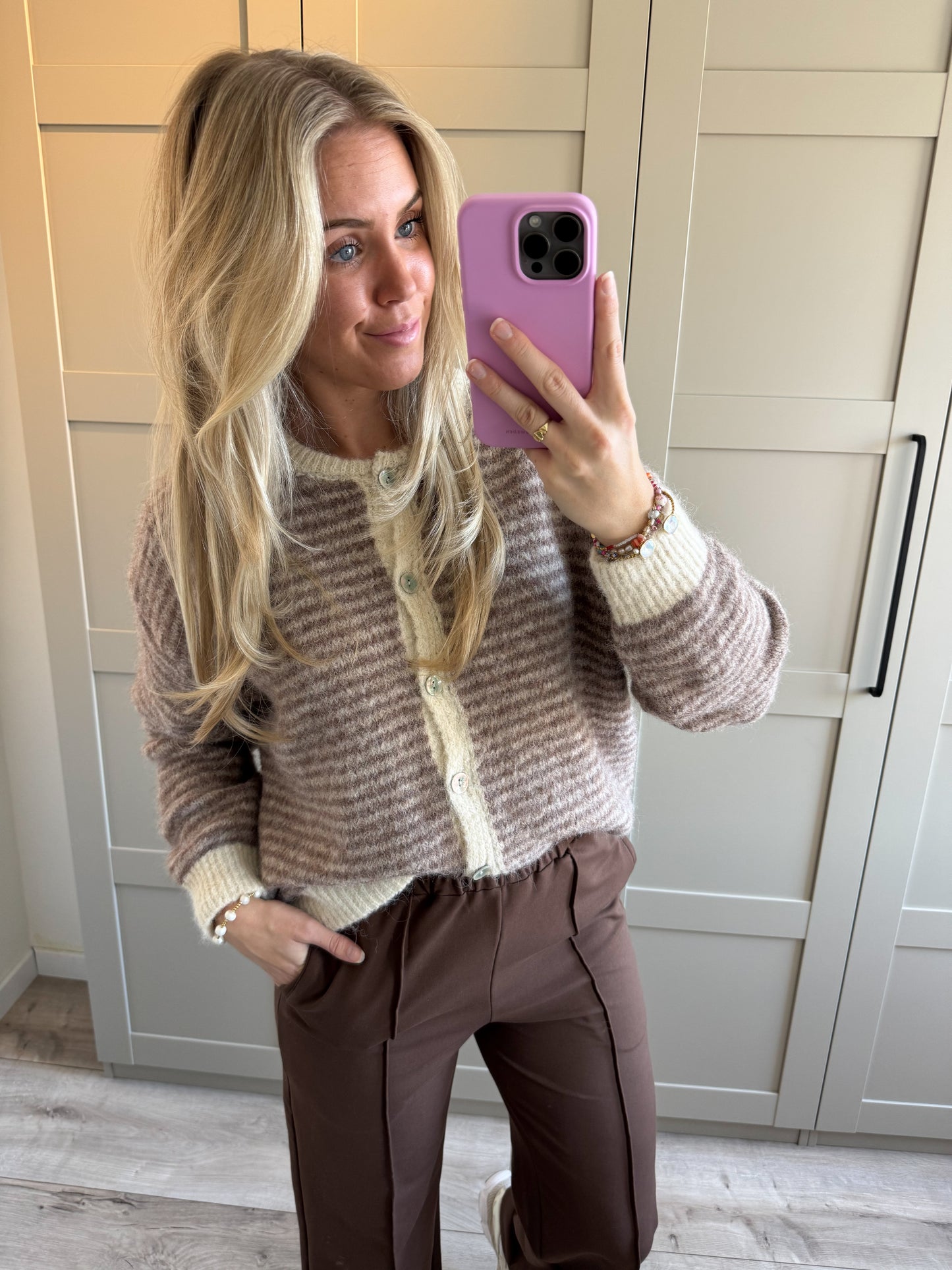 Vest | Pien | Taupe creme streep