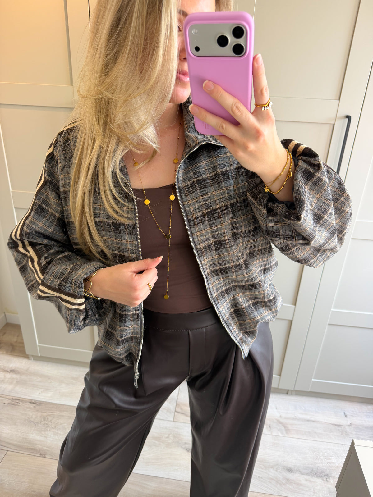 Jacket | Amber | Beige bruin geruit