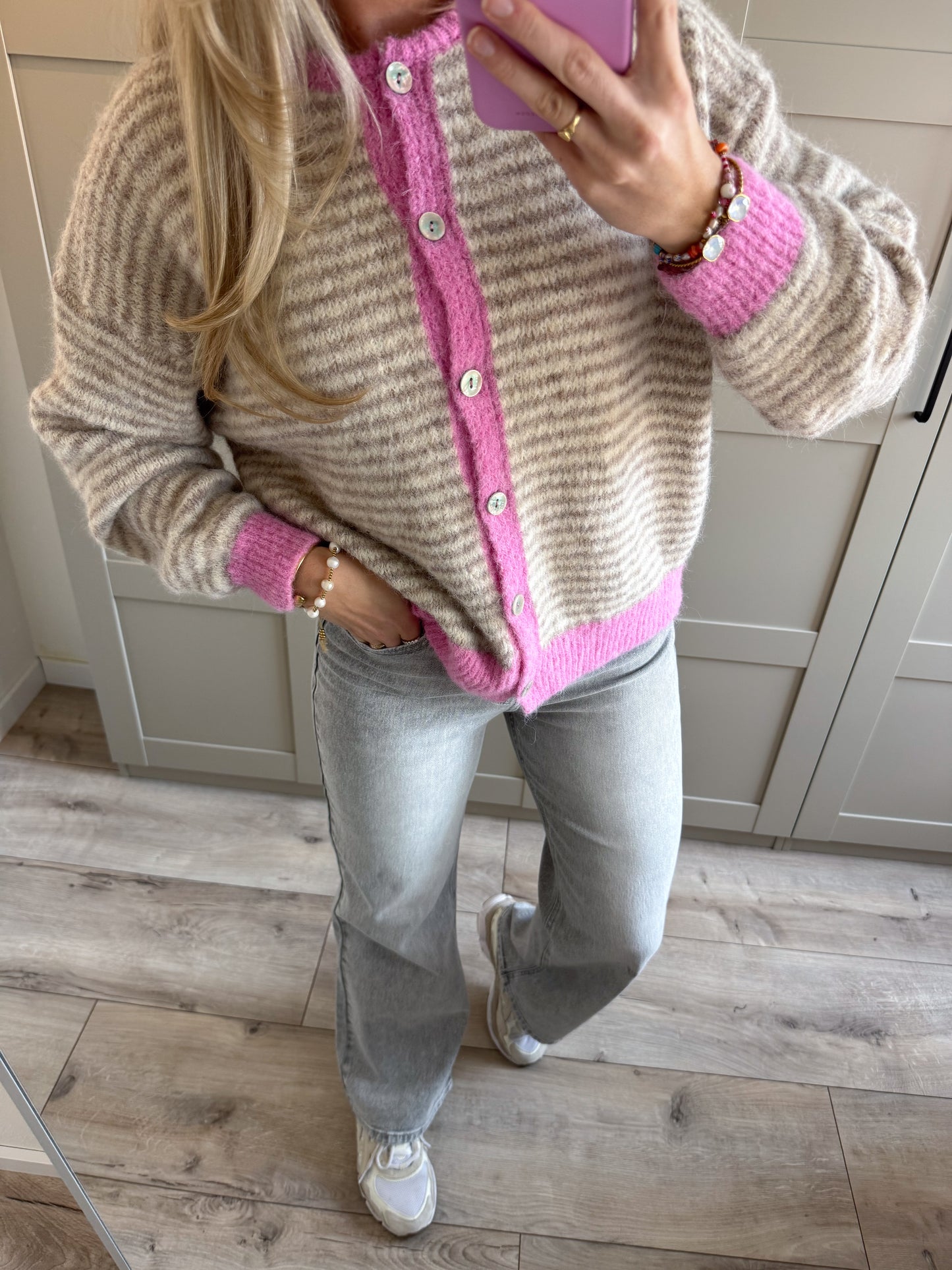 Vest | Pien | Beige Lichtroze streep