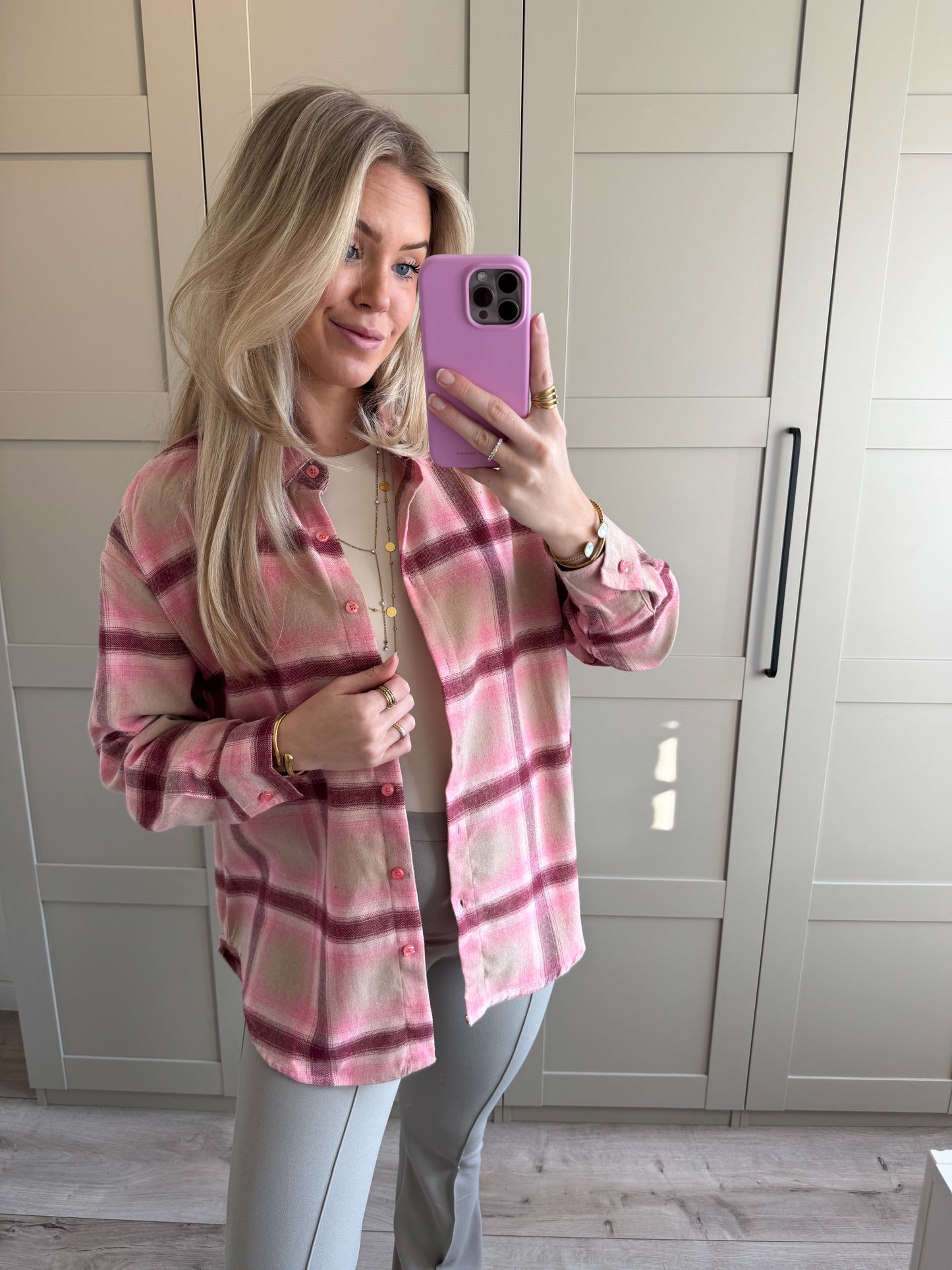 Blouse | Elise | Roze beige geruit