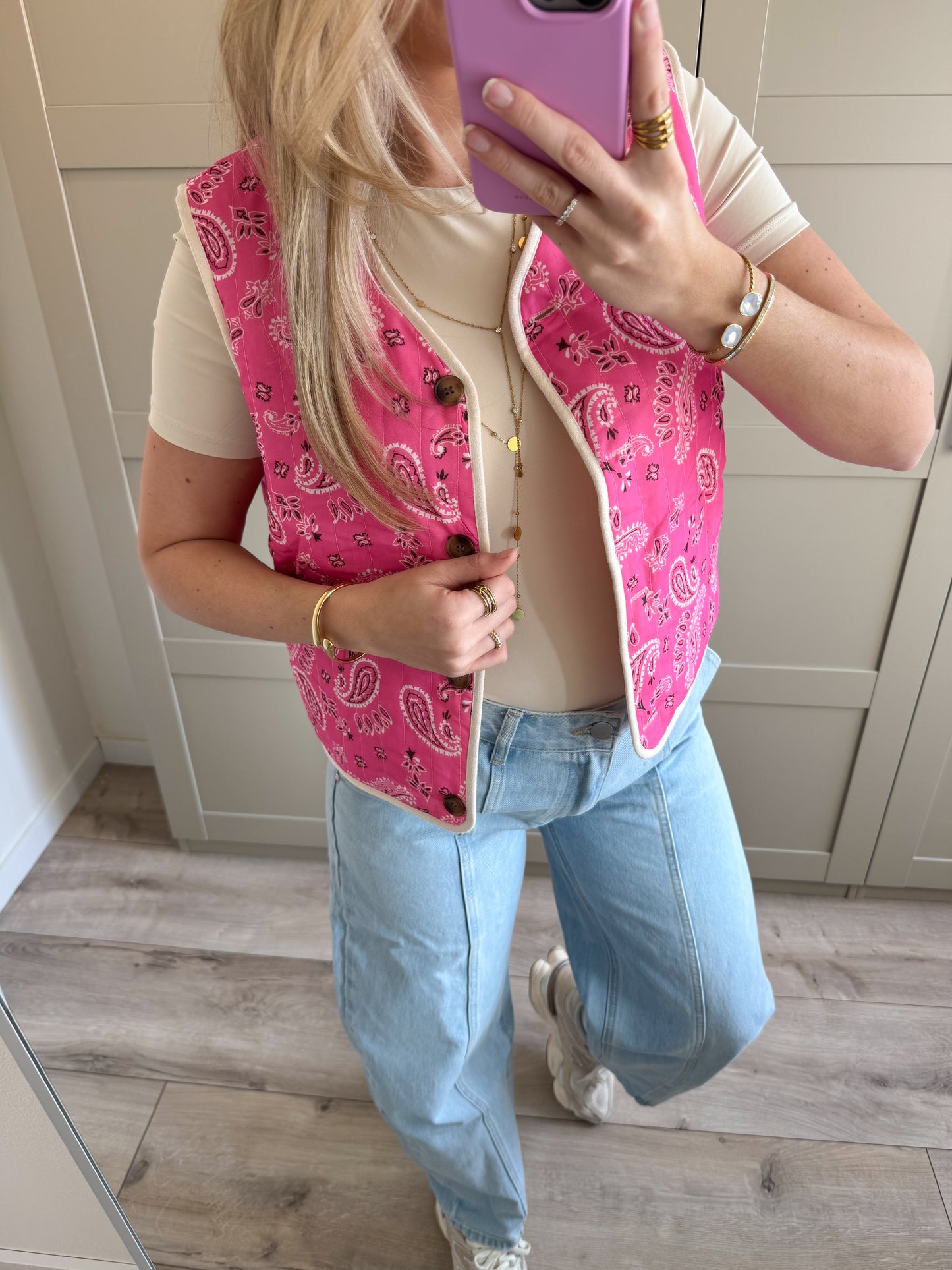 Reversible Gilet | Lovely | Ecru roze