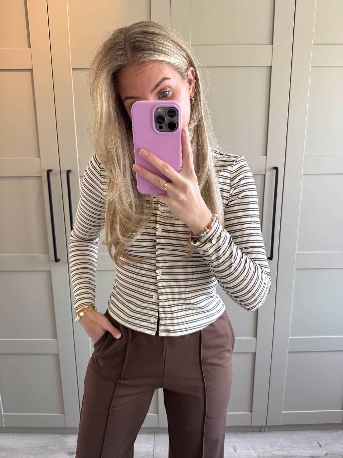 Top | Eline | Ecru bruin streep