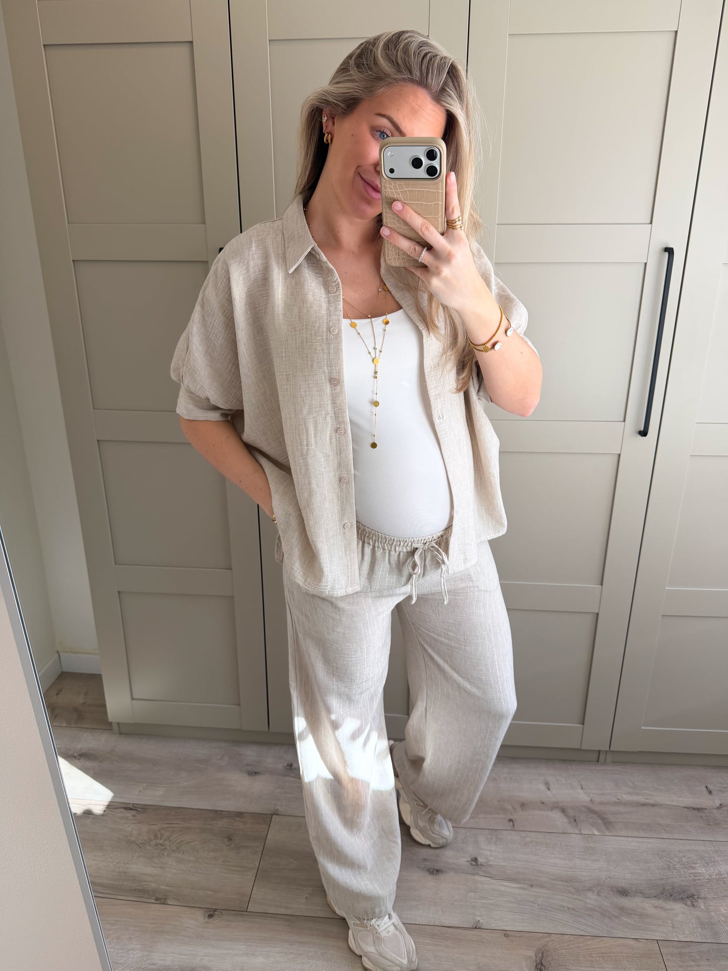 Broek | Lize | Linnen look goud