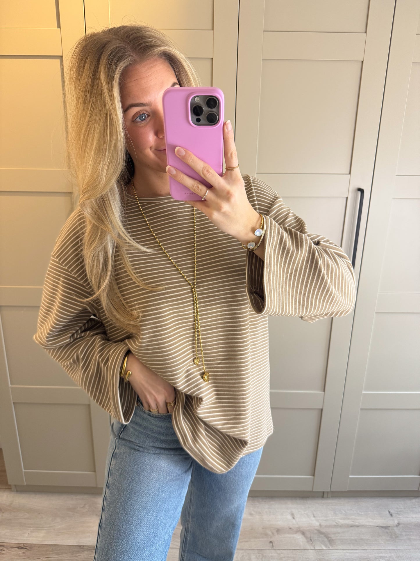 Oversized long longsleeve | Jenny | Beige wit