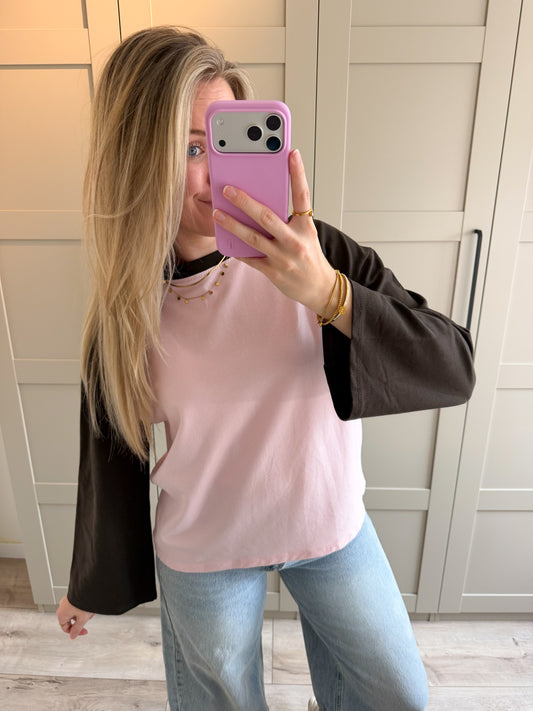 Baseball longsleeve | Fay | Bruin licht roze
